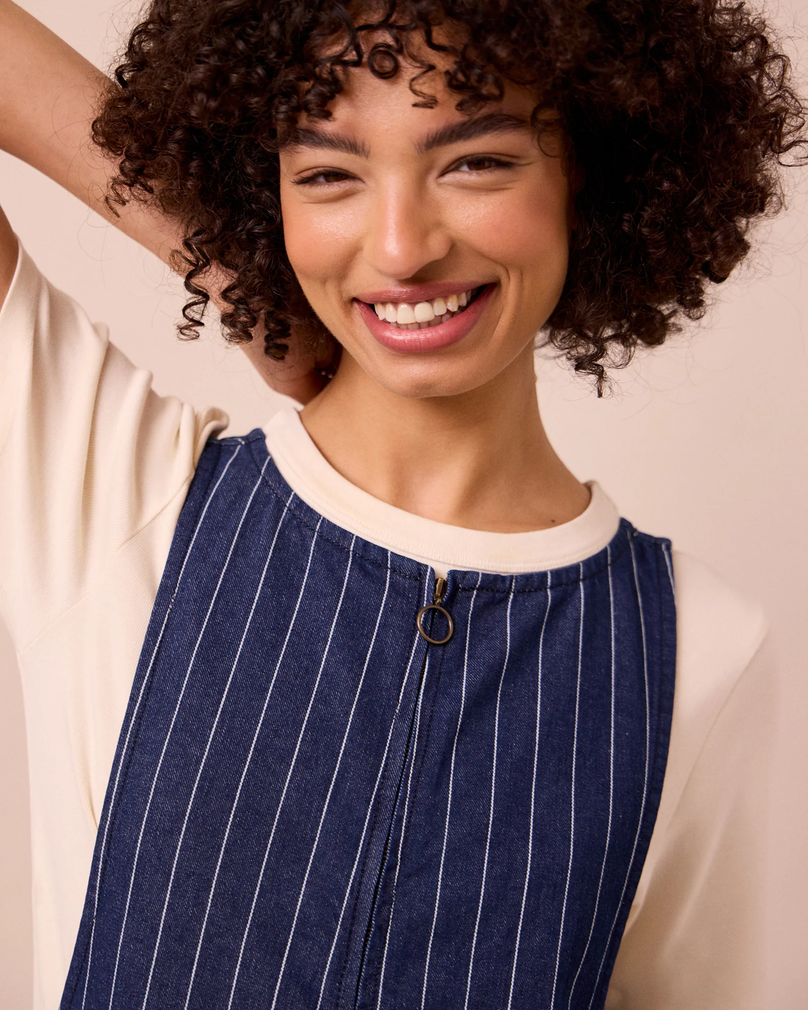 Ada Mid Blue Pinstripe Denim Jumpsuit - Image 3