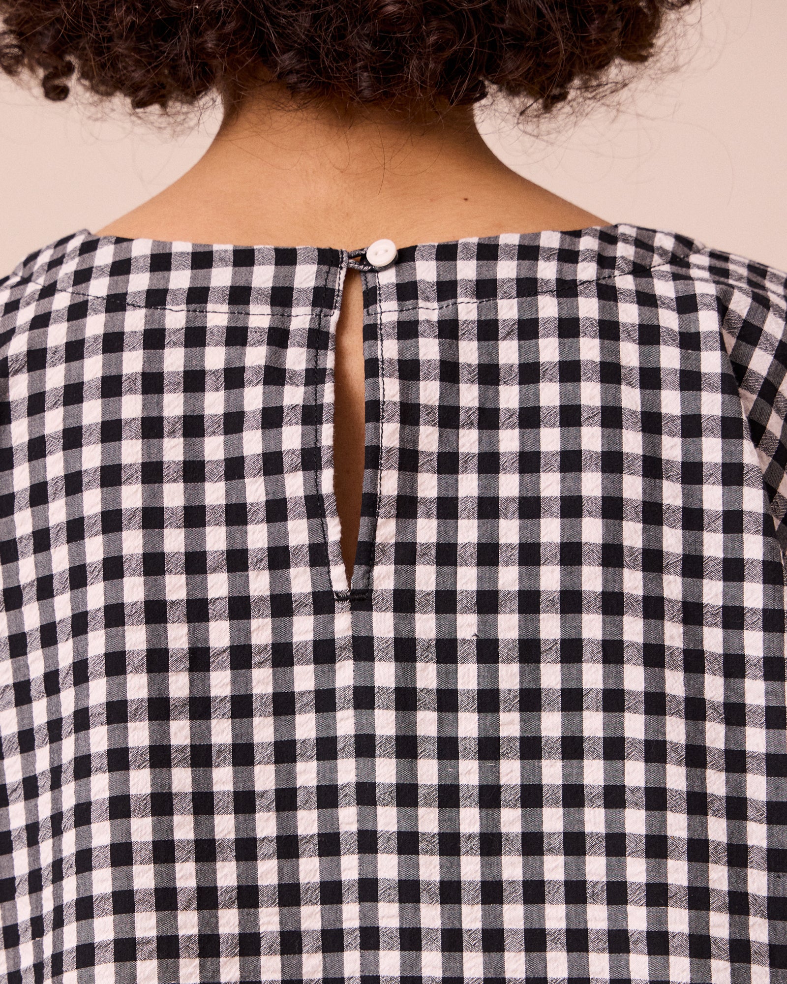 Aisha Black & Ecru Gingham Cotton Seersucker Top - Image 5