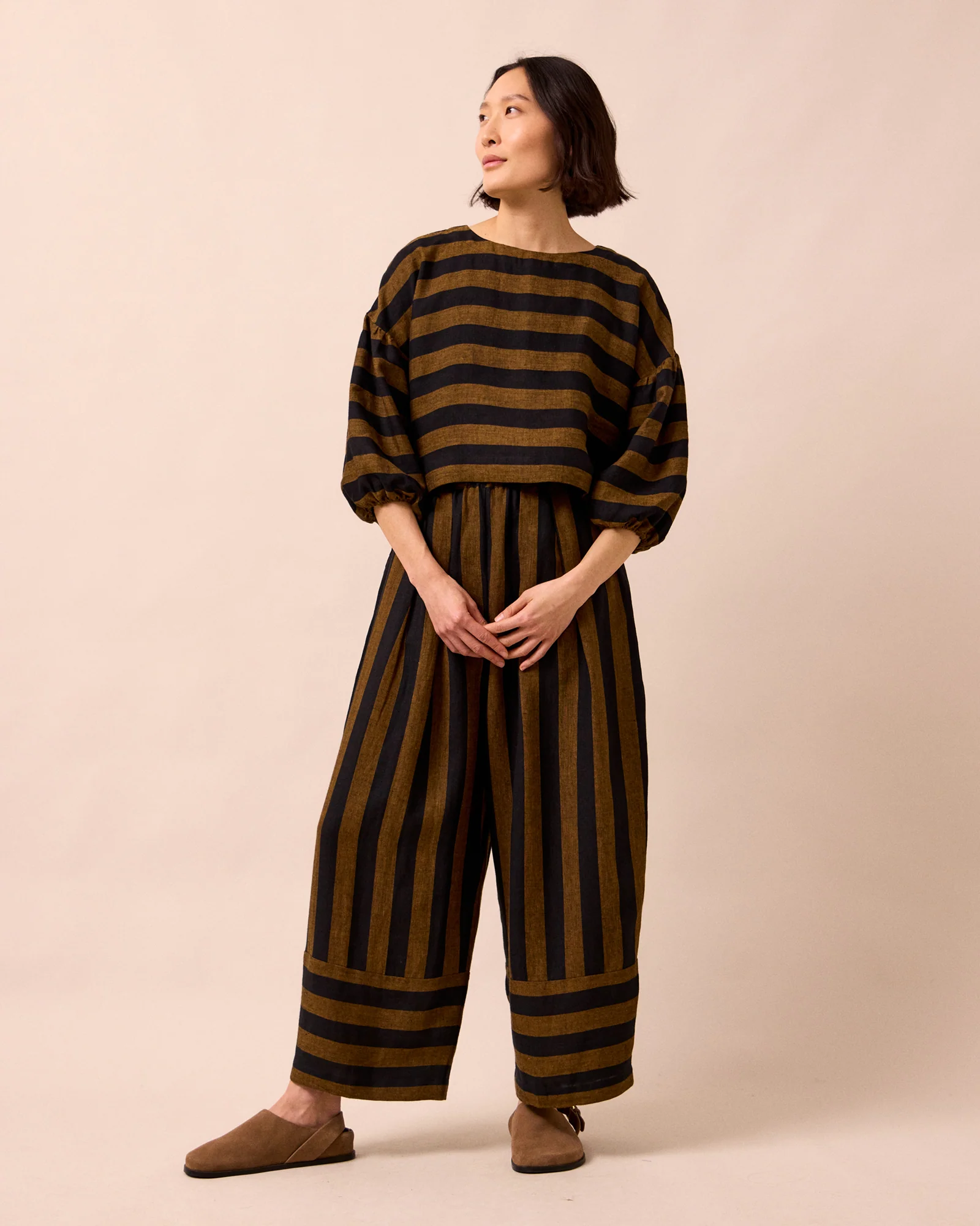 Aisha Rust & Black Stripe Linen Top - Image 2