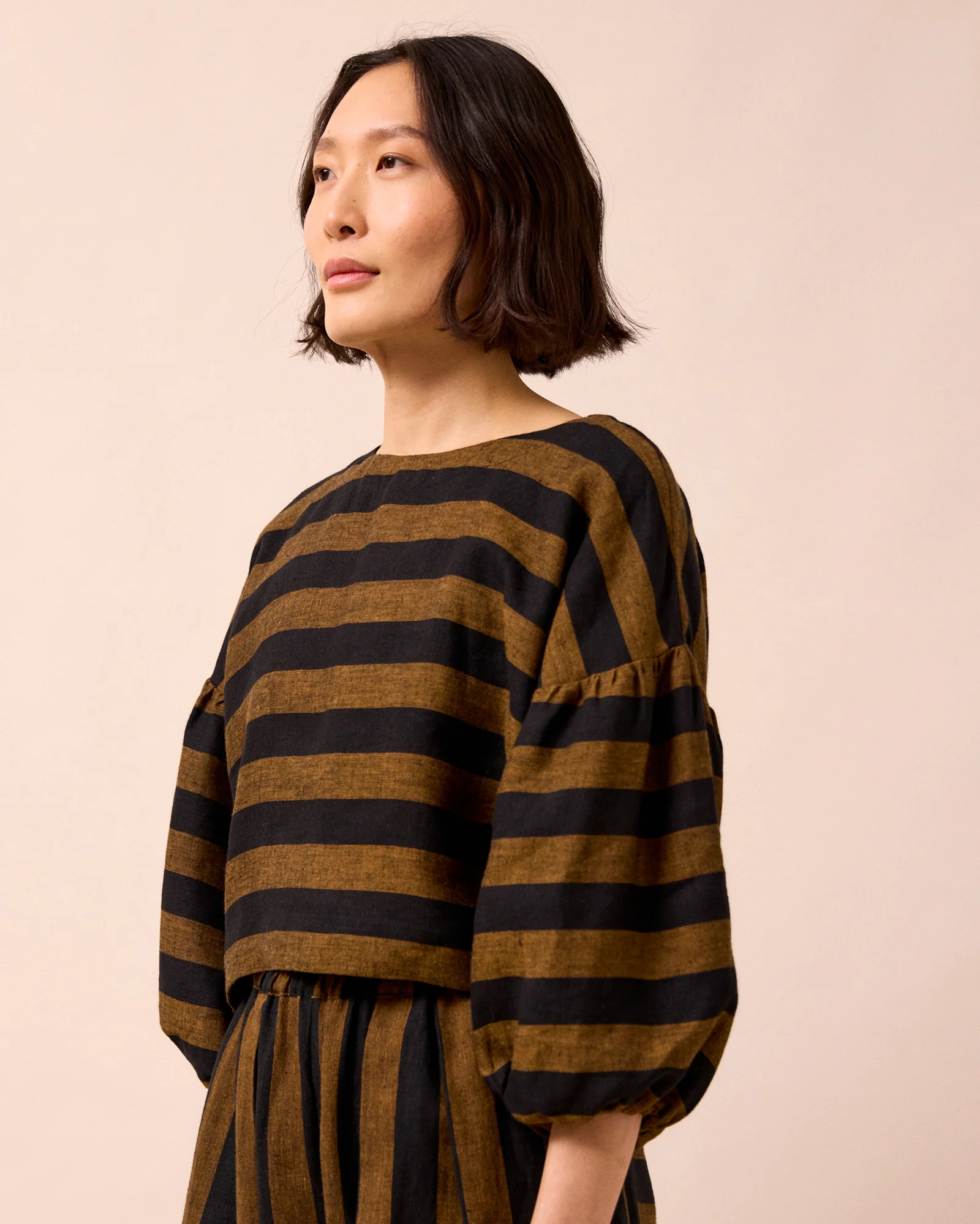 Aisha Rust & Black Stripe Linen Top - Image 3