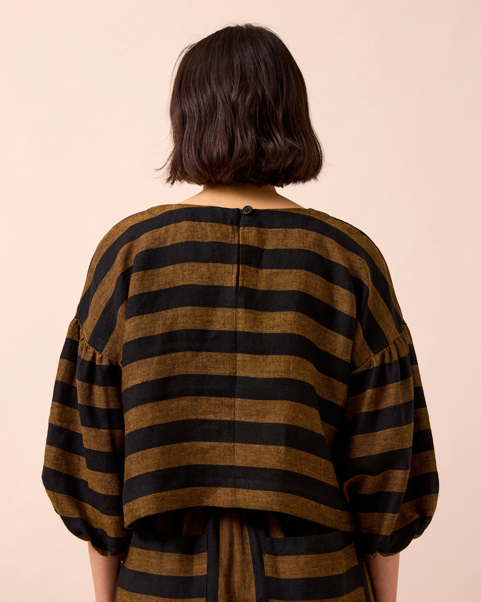 Aisha Rust & Black Stripe Linen Top - Image 4