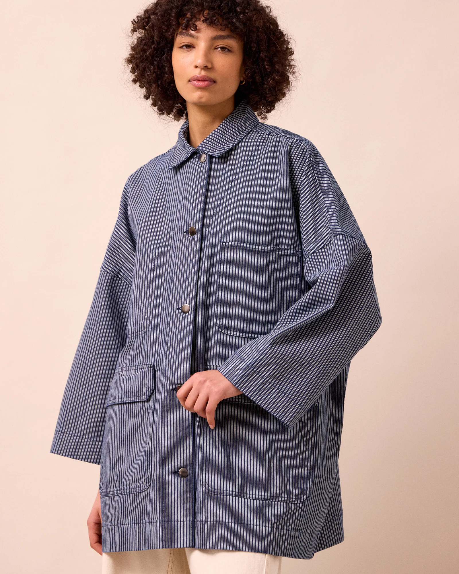Bea Navy Hickory Stripe Denim Jacket - Image 3