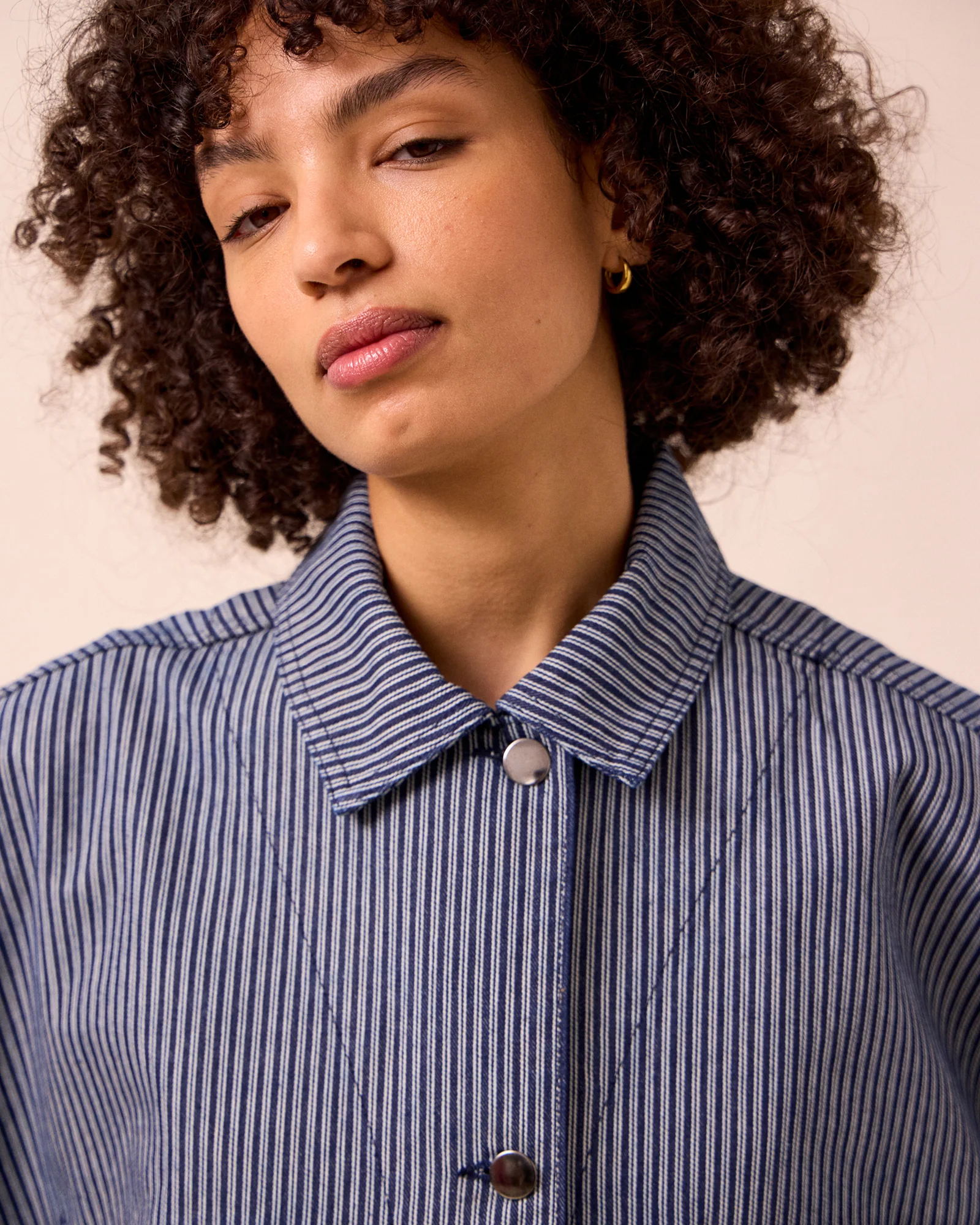 Bea Navy Hickory Stripe Denim Jacket - Image 4