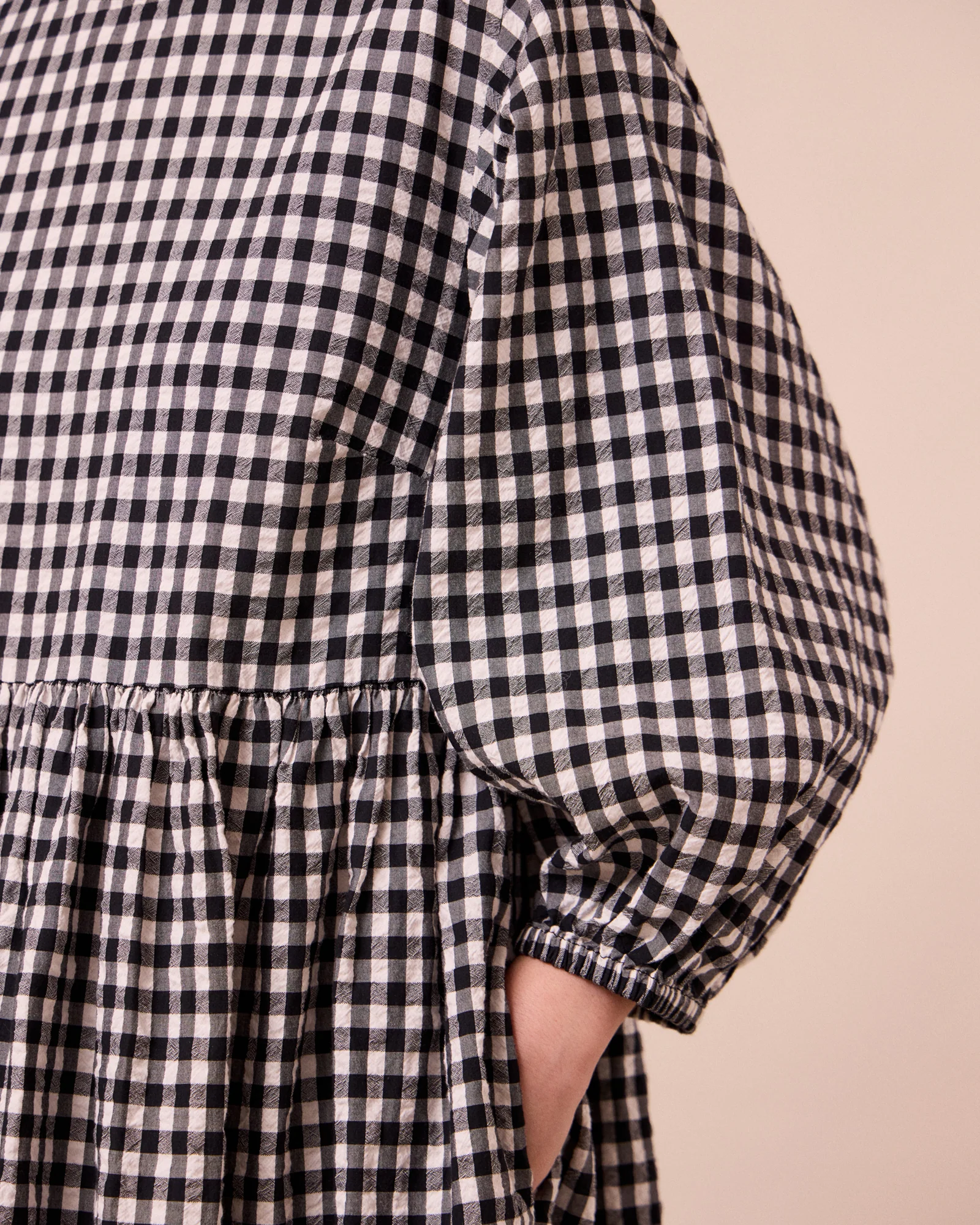 Berlin Black & Ecru Gingham Cotton Seersucker Dress - Image 3