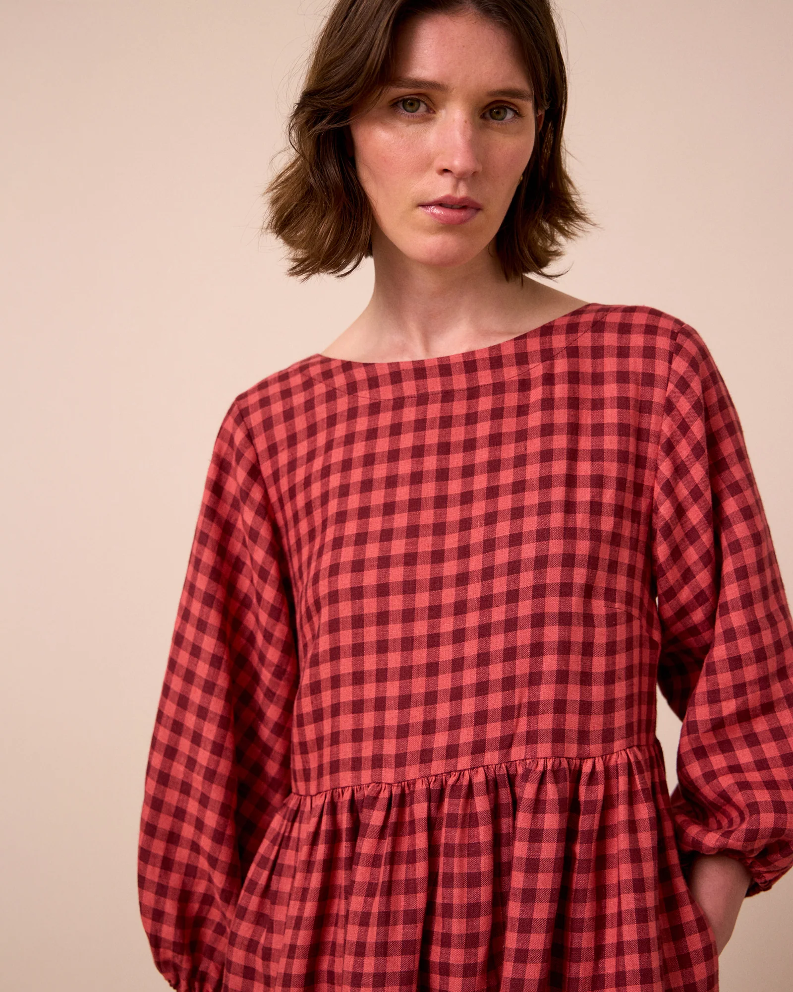 Berlin Deep Rose Gingham Linen Dress - Image 3