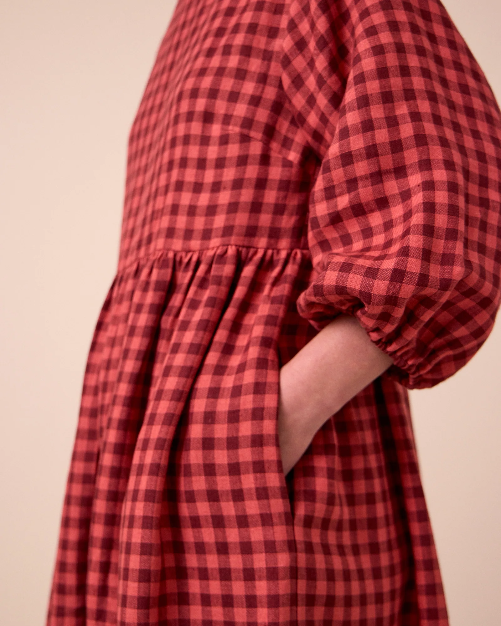 Berlin Deep Rose Gingham Linen Dress - Image 4