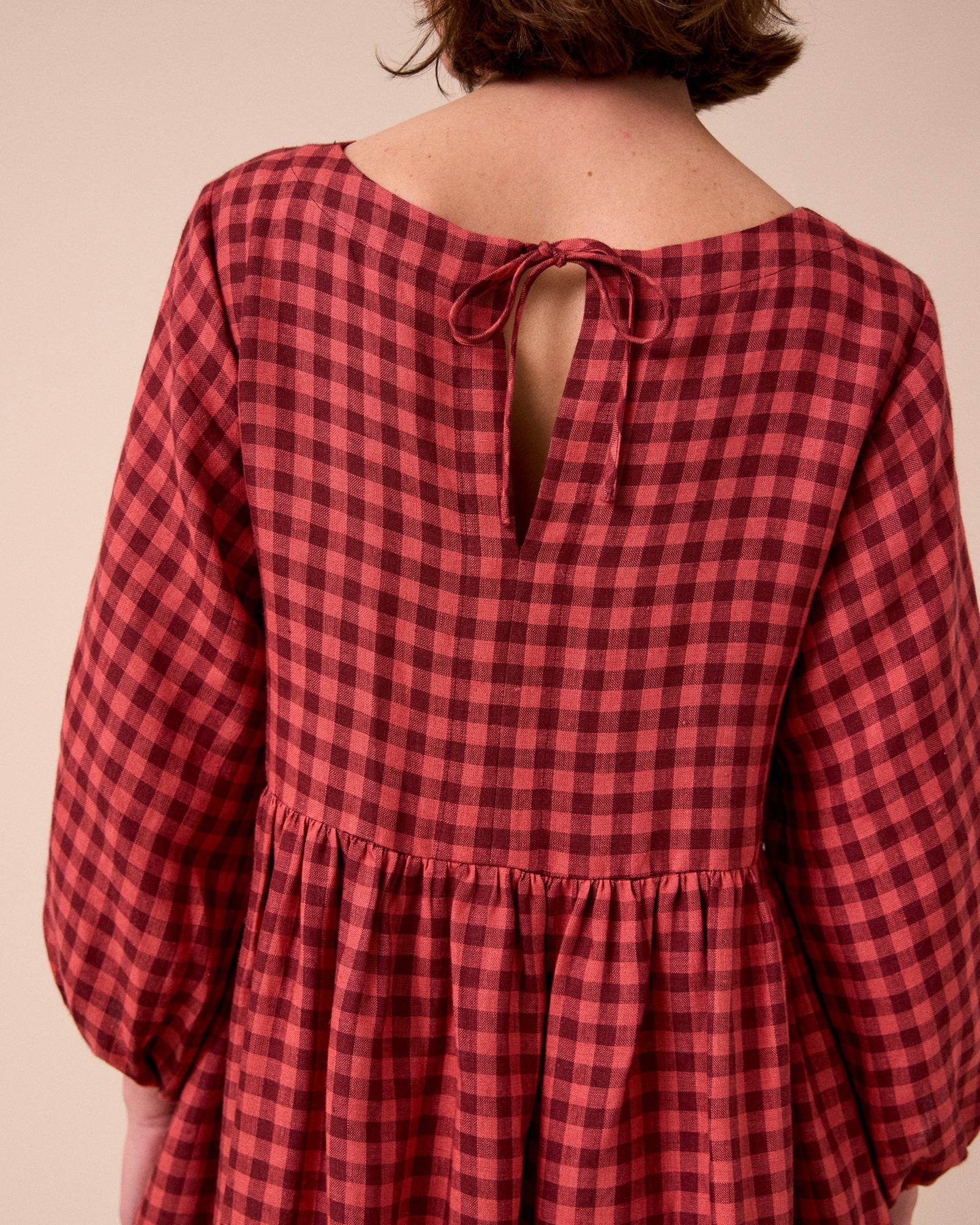 Berlin Deep Rose Gingham Linen Dress - Image 5