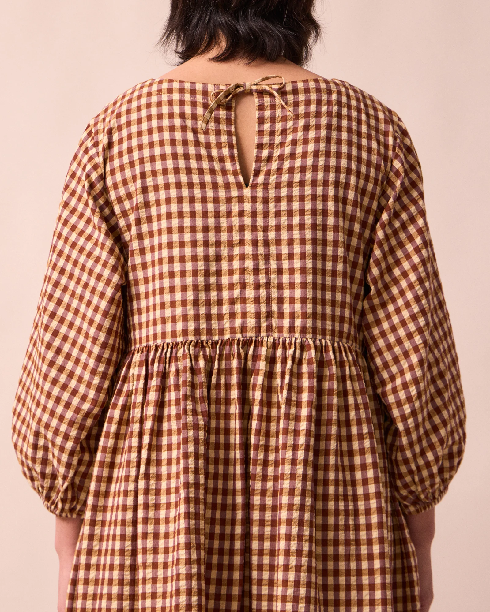Berlin Tan Gingham Seersucker Dress - Image 5
