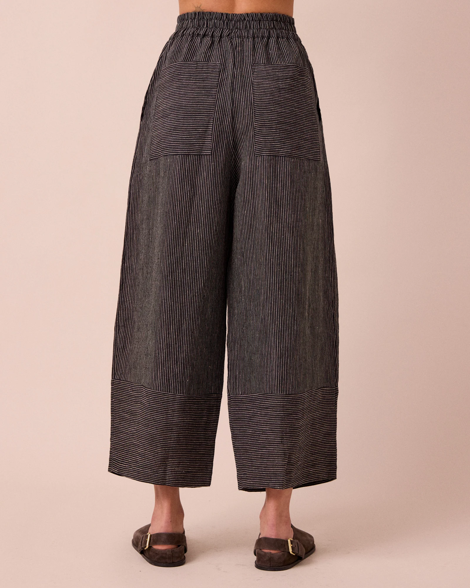 Bobbi Black & Ecru Pencil Stripe Linen Trousers - Image 4