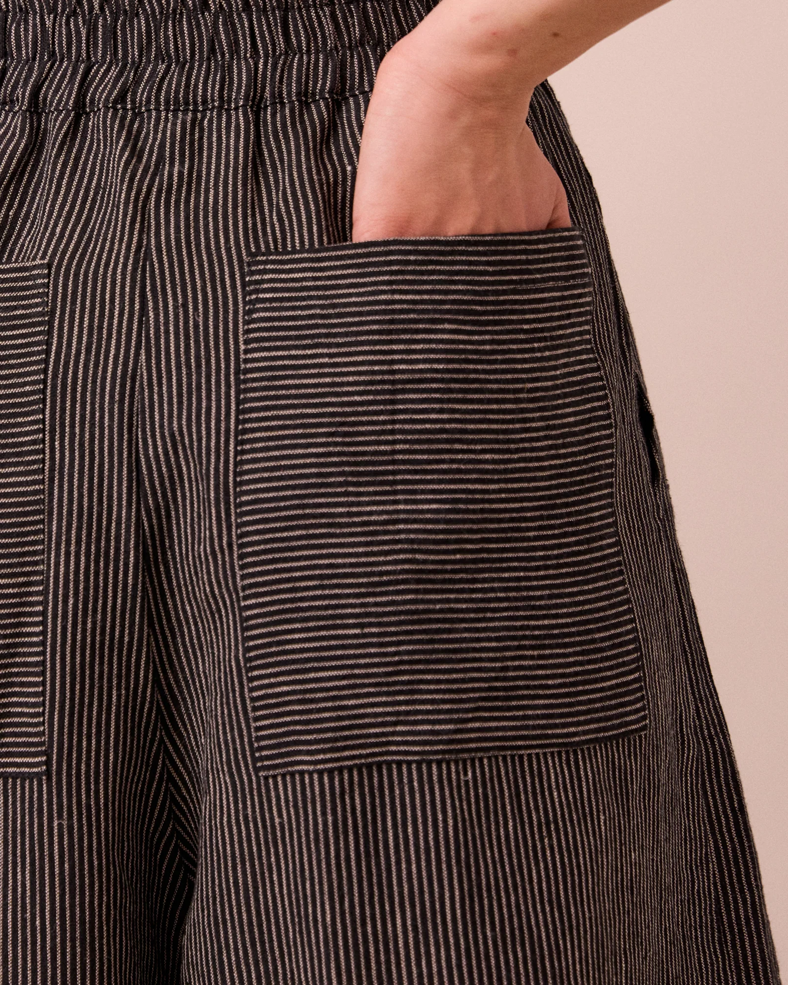 Bobbi Black & Ecru Pencil Stripe Linen Trousers - Image 5