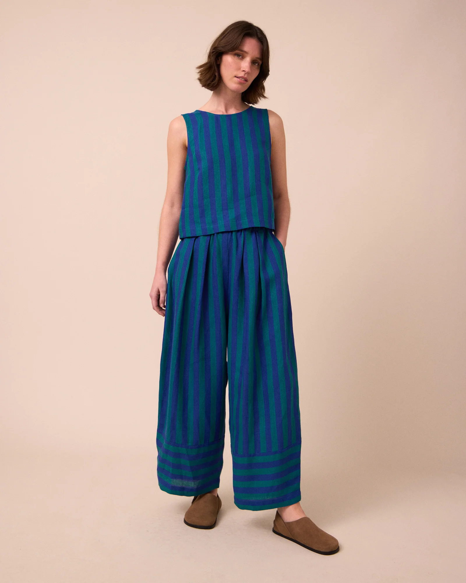 Bobbi Blue House Stripe Linen Trousers - Image 2