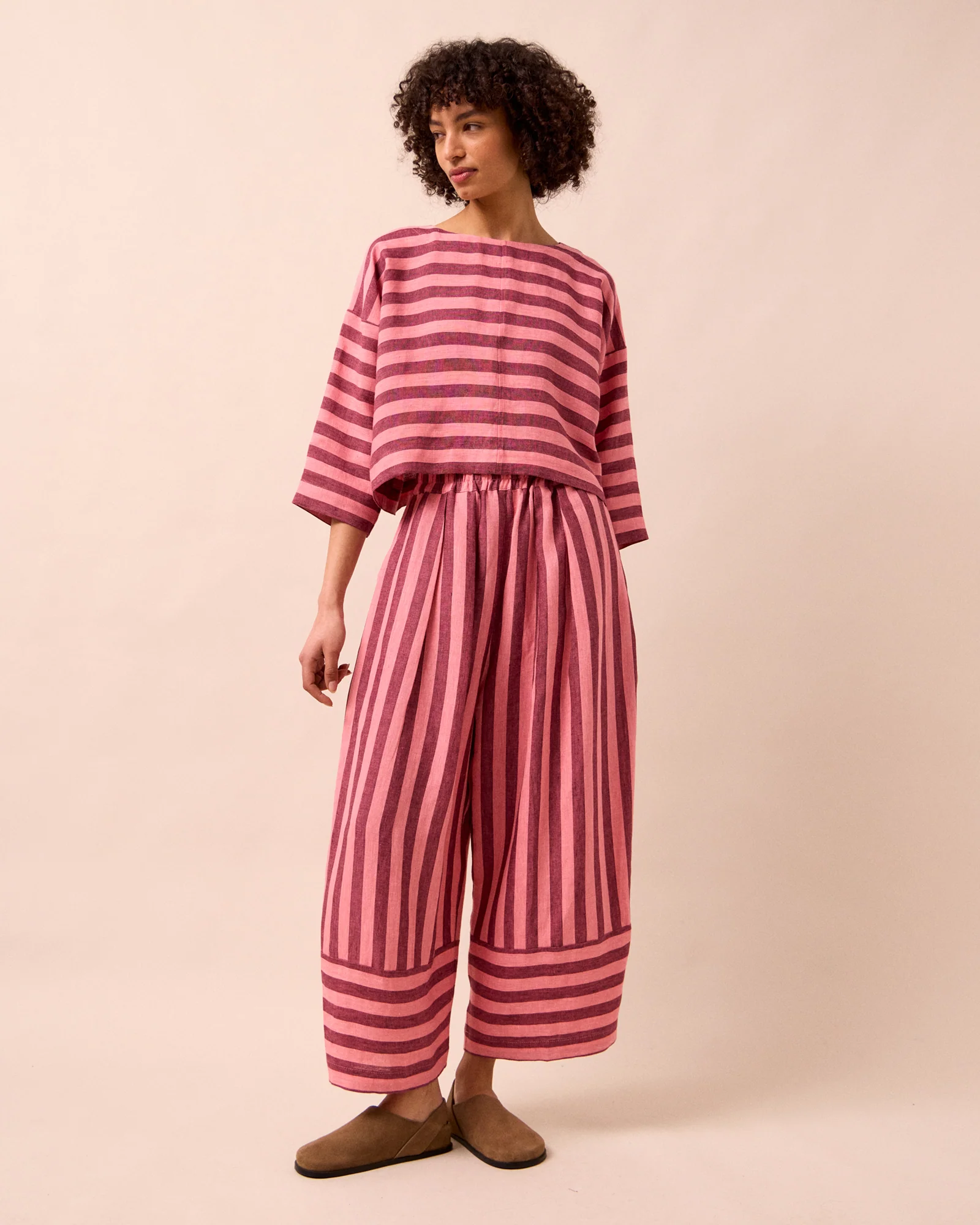 Bobbi Fiesta Pink Stripe Linen Trousers - Image 2