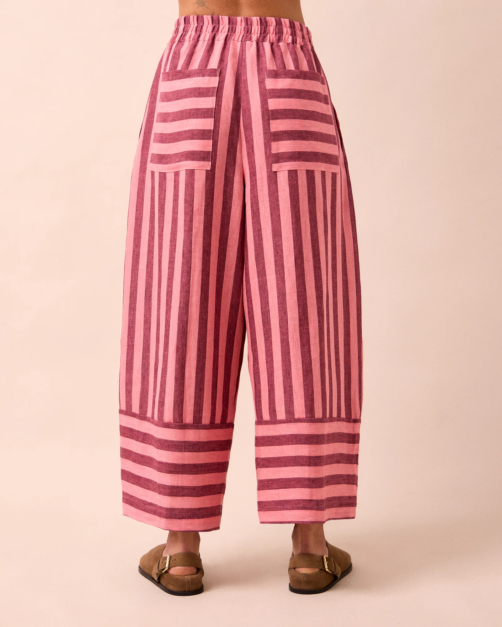 Bobbi Fiesta Pink Stripe Linen Trousers - Image 4