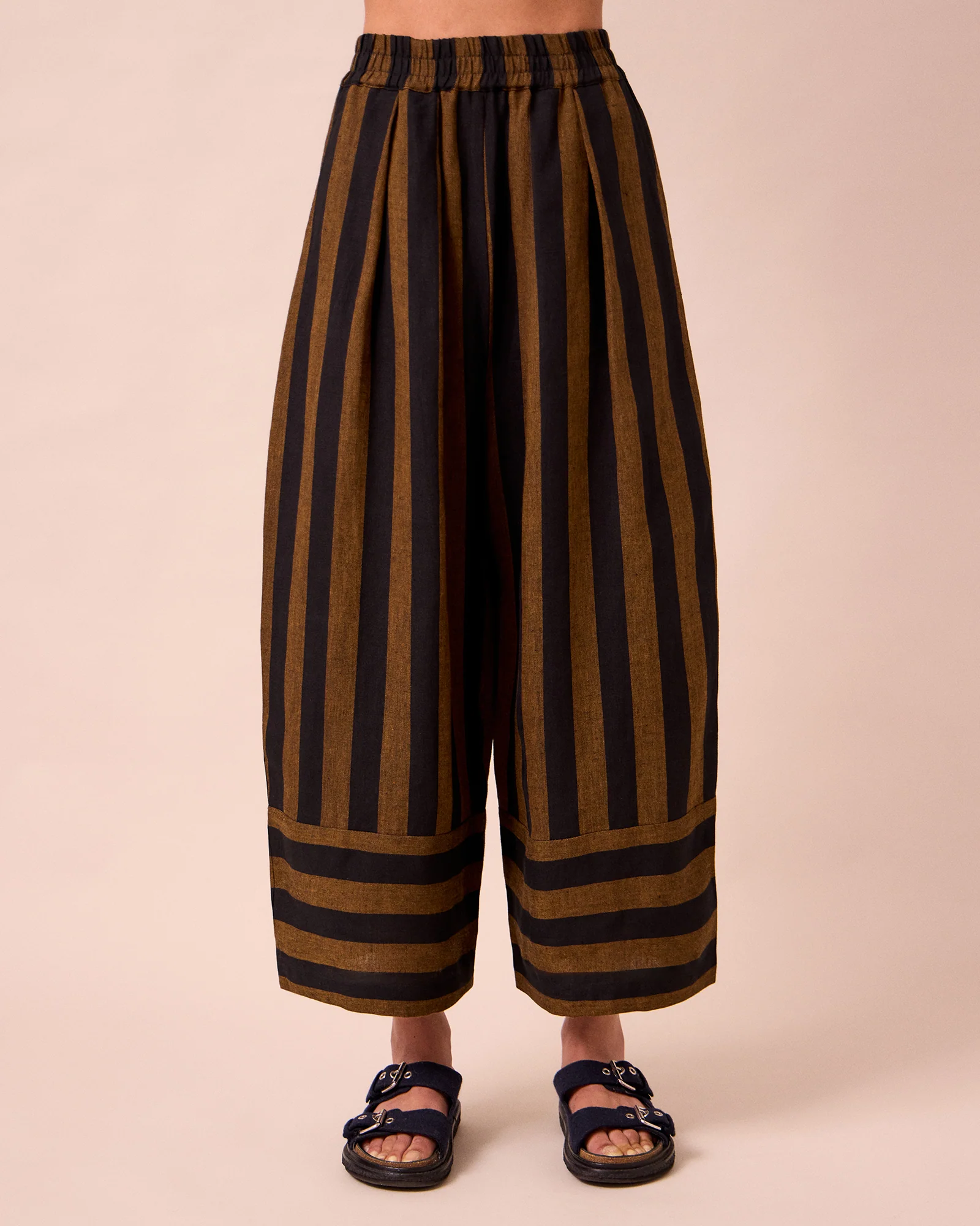 Bobbi Rust & Black Stripe Linen Trousers - Image 3
