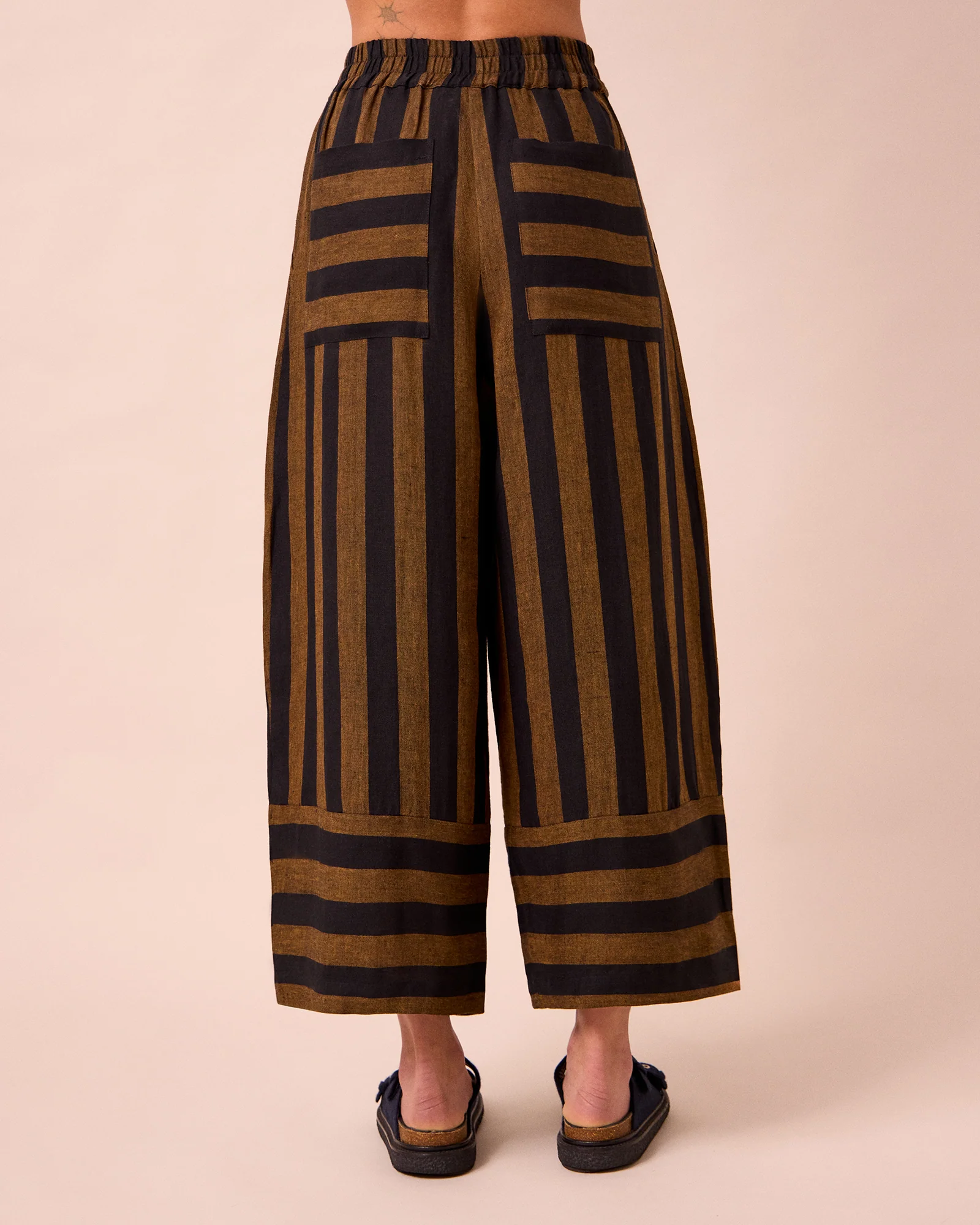 Bobbi Rust & Black Stripe Linen Trousers - Image 4