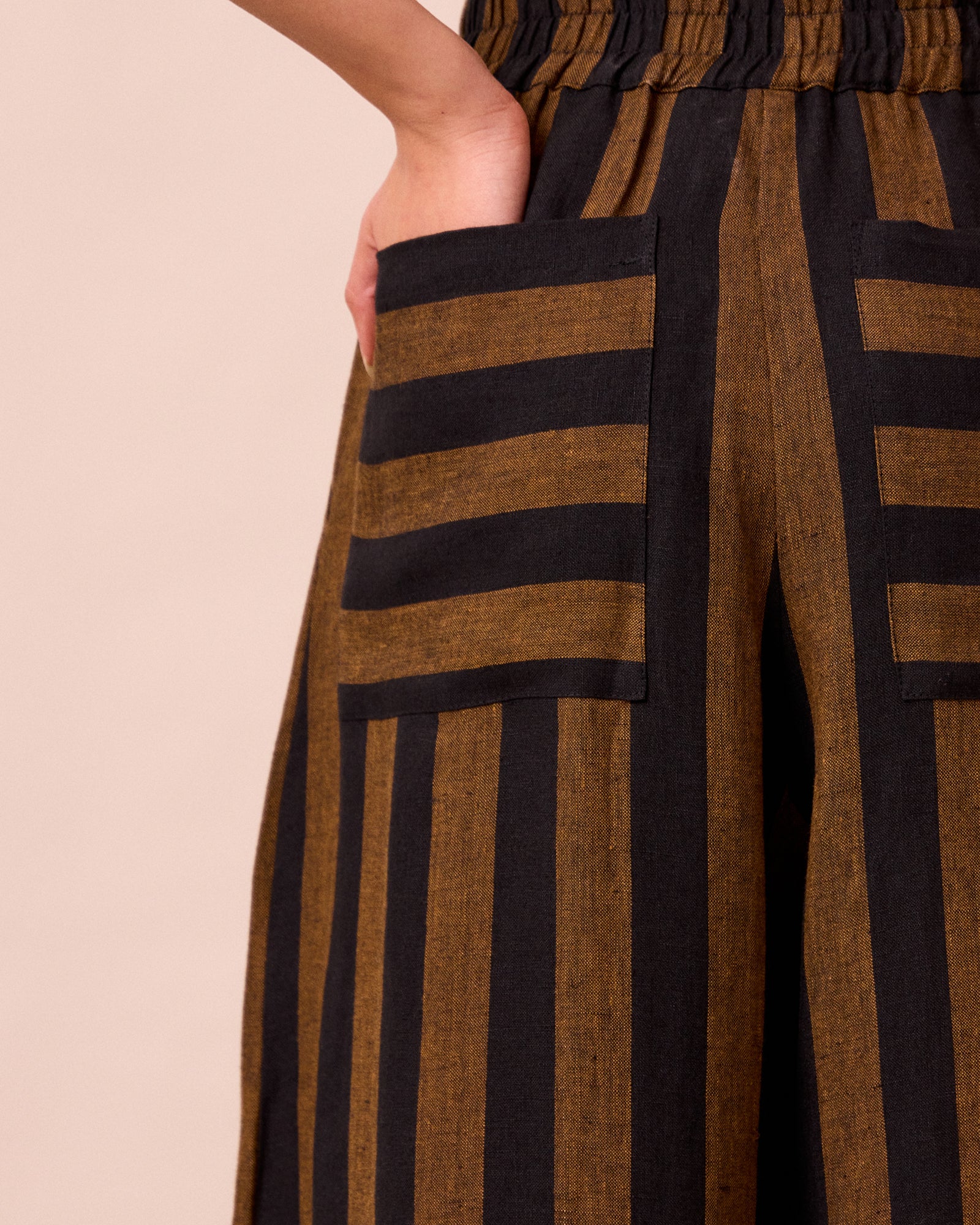 Bobbi Rust & Black Stripe Linen Trousers - Image 5