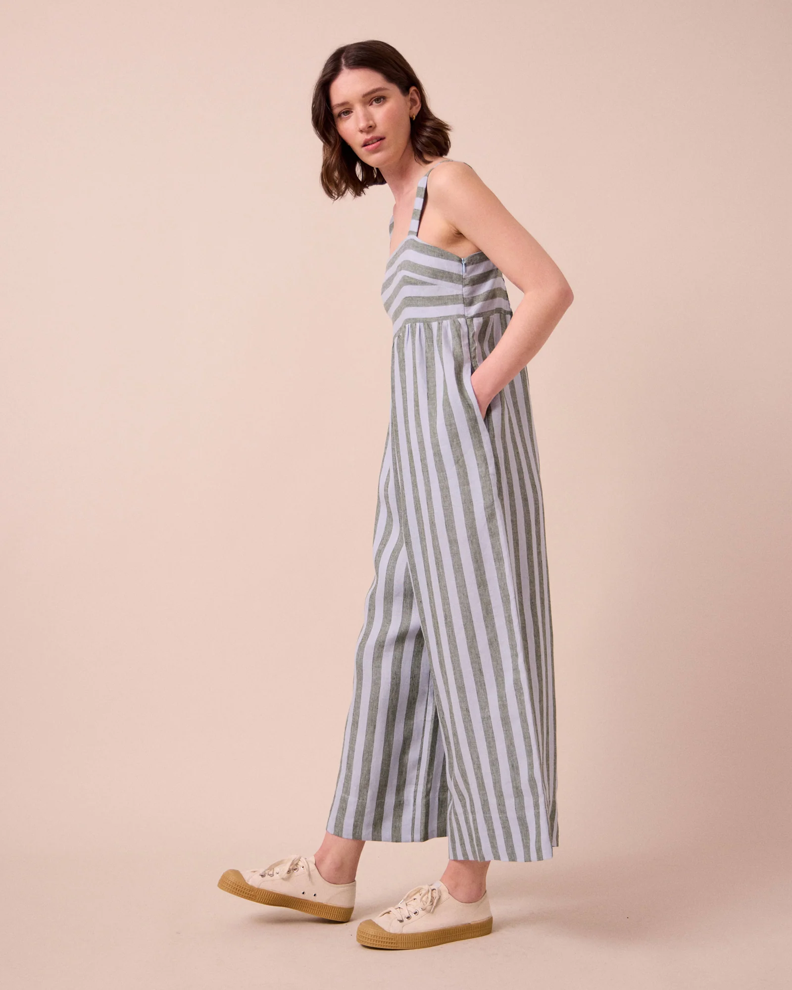 Cari Aloe Stripe Linen Jumpsuit - Image 3