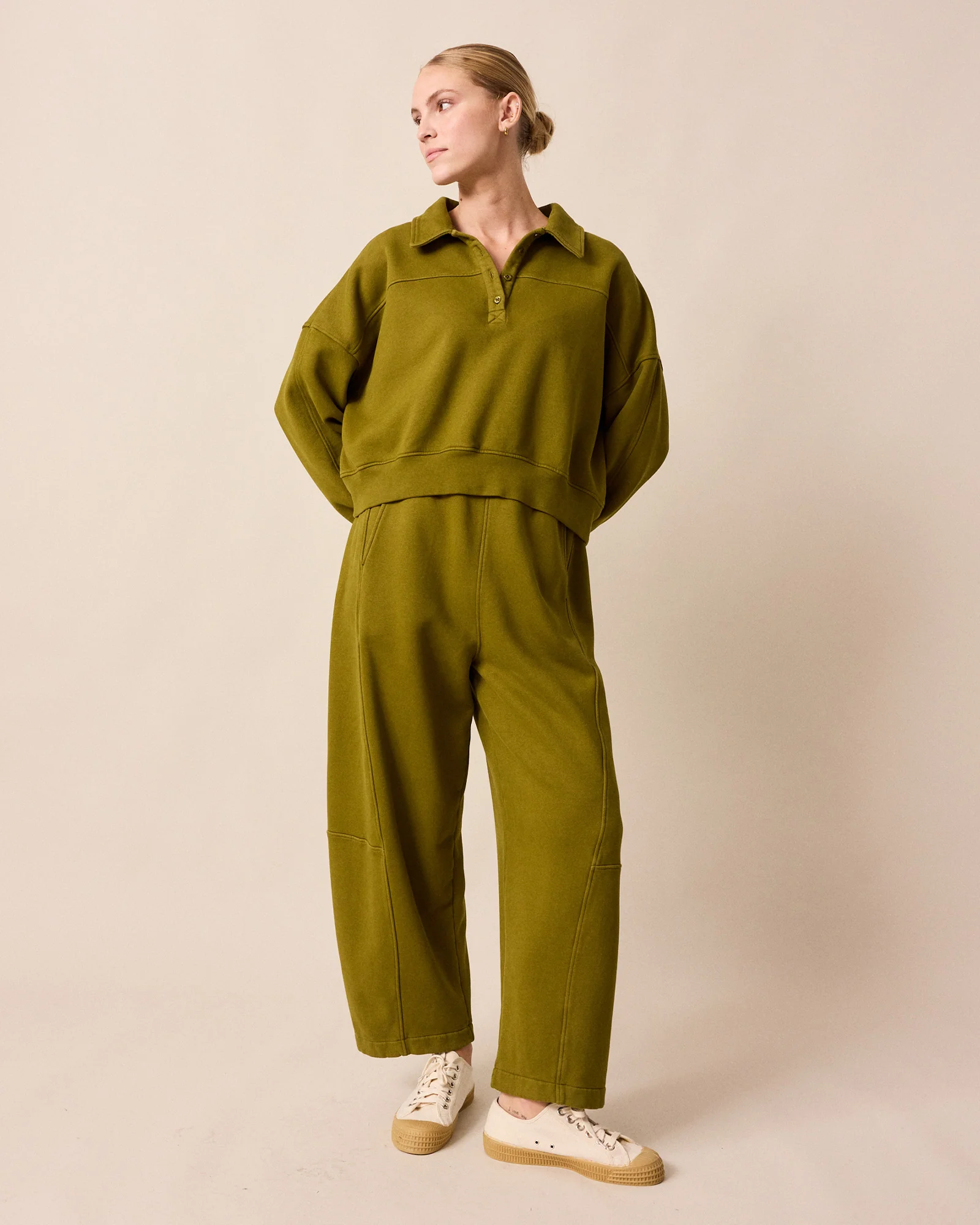 Cleo Fresh Olive Fleeceback Jersey Jumper - Image 3