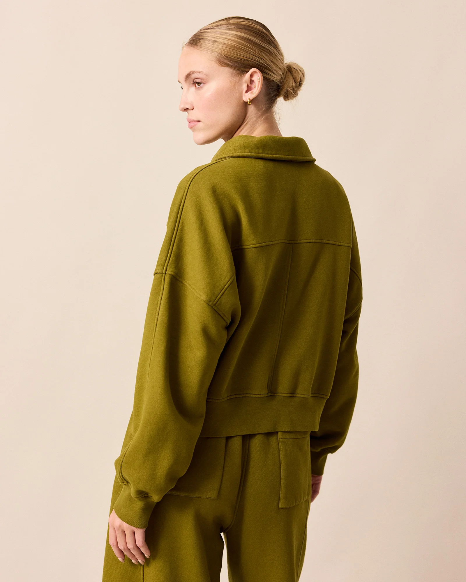 Cleo Fresh Olive Fleeceback Jersey Jumper - Image 4
