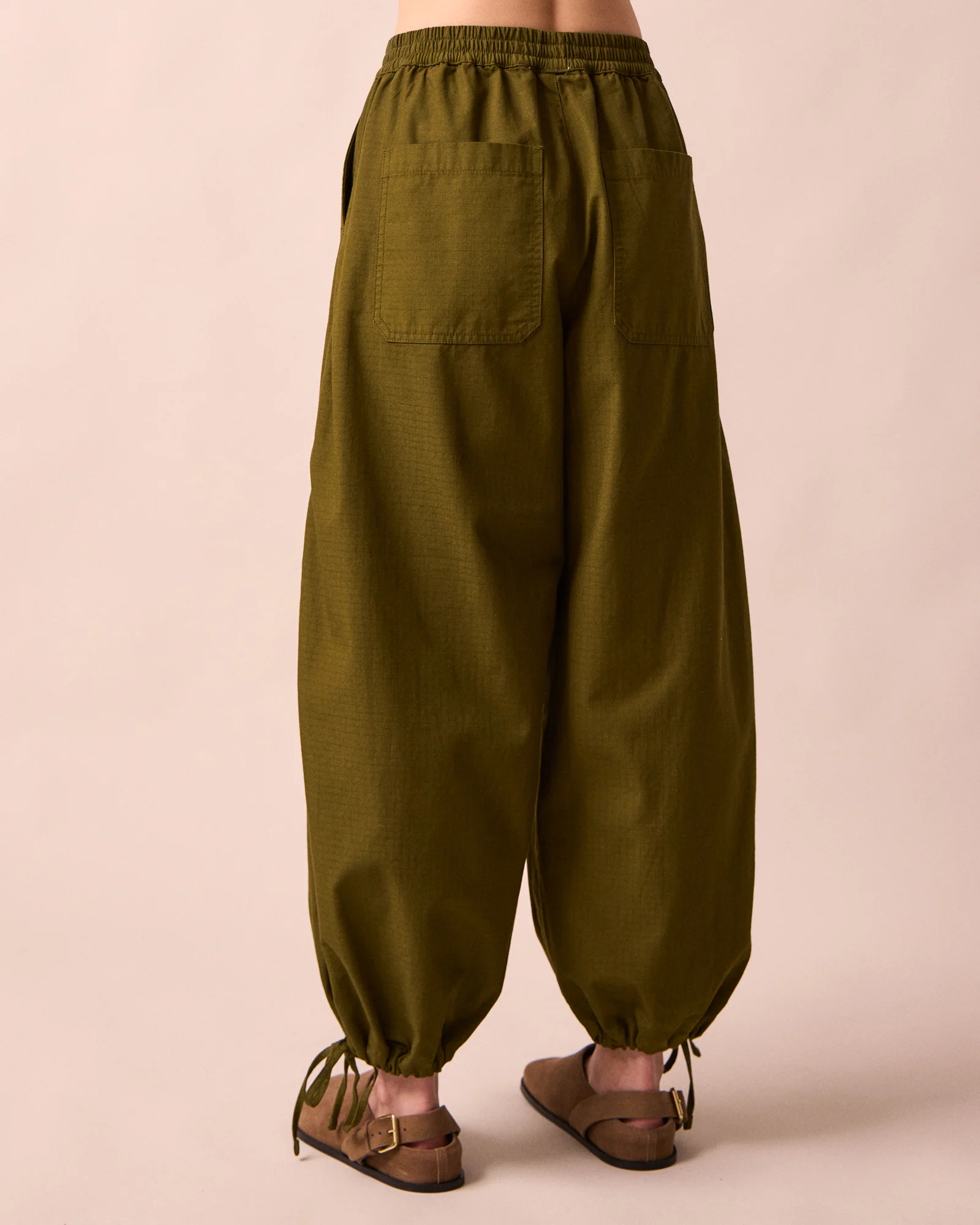 Codi Dark Olive Textured Cotton Trousers - Image 3