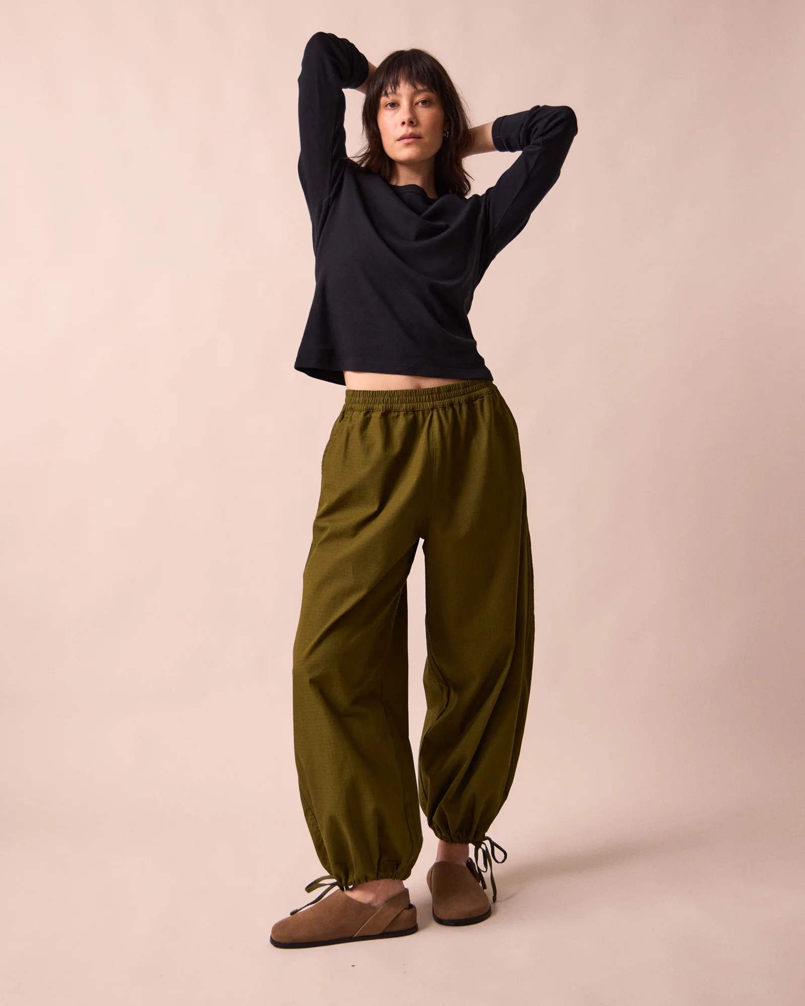 Codi Dark Olive Textured Cotton Trousers - Image 4