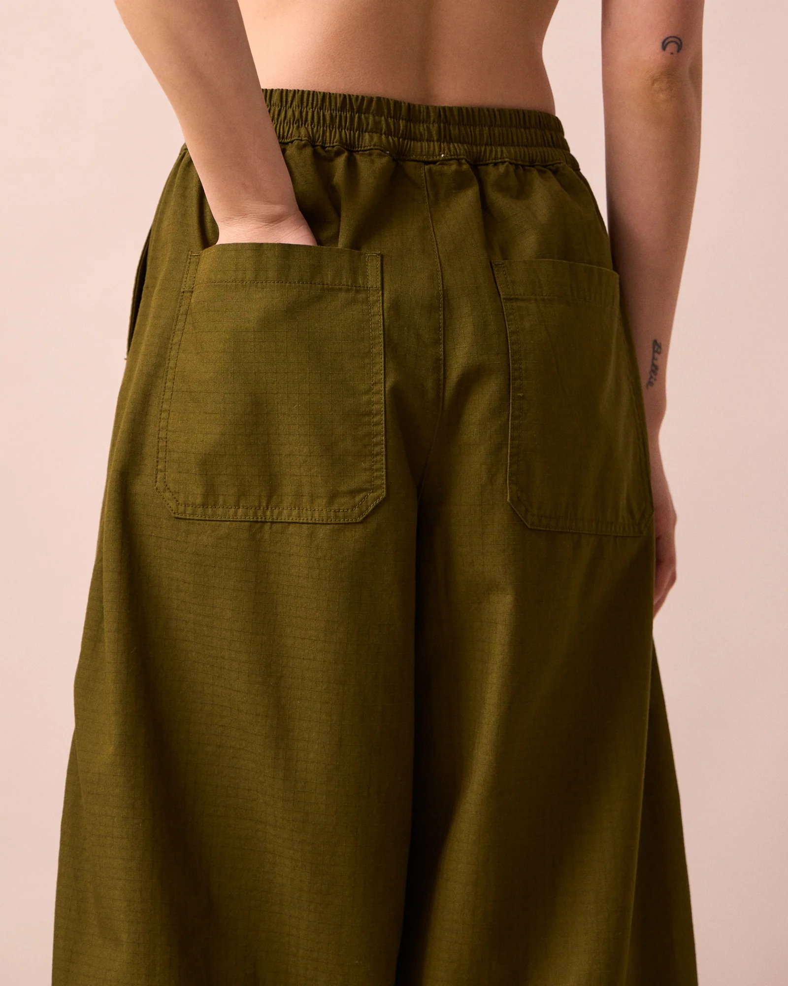Codi Dark Olive Textured Cotton Trousers - Image 5
