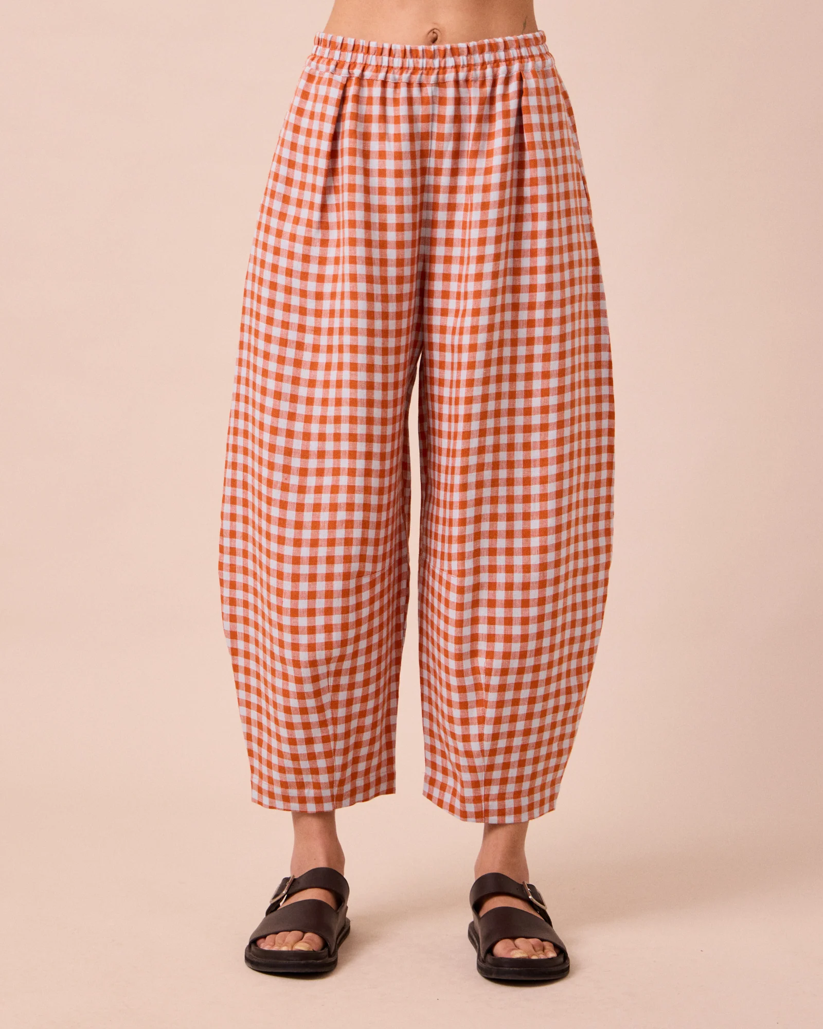 Daisy Burnt Orange Gingham Linen Trousers - Image 3