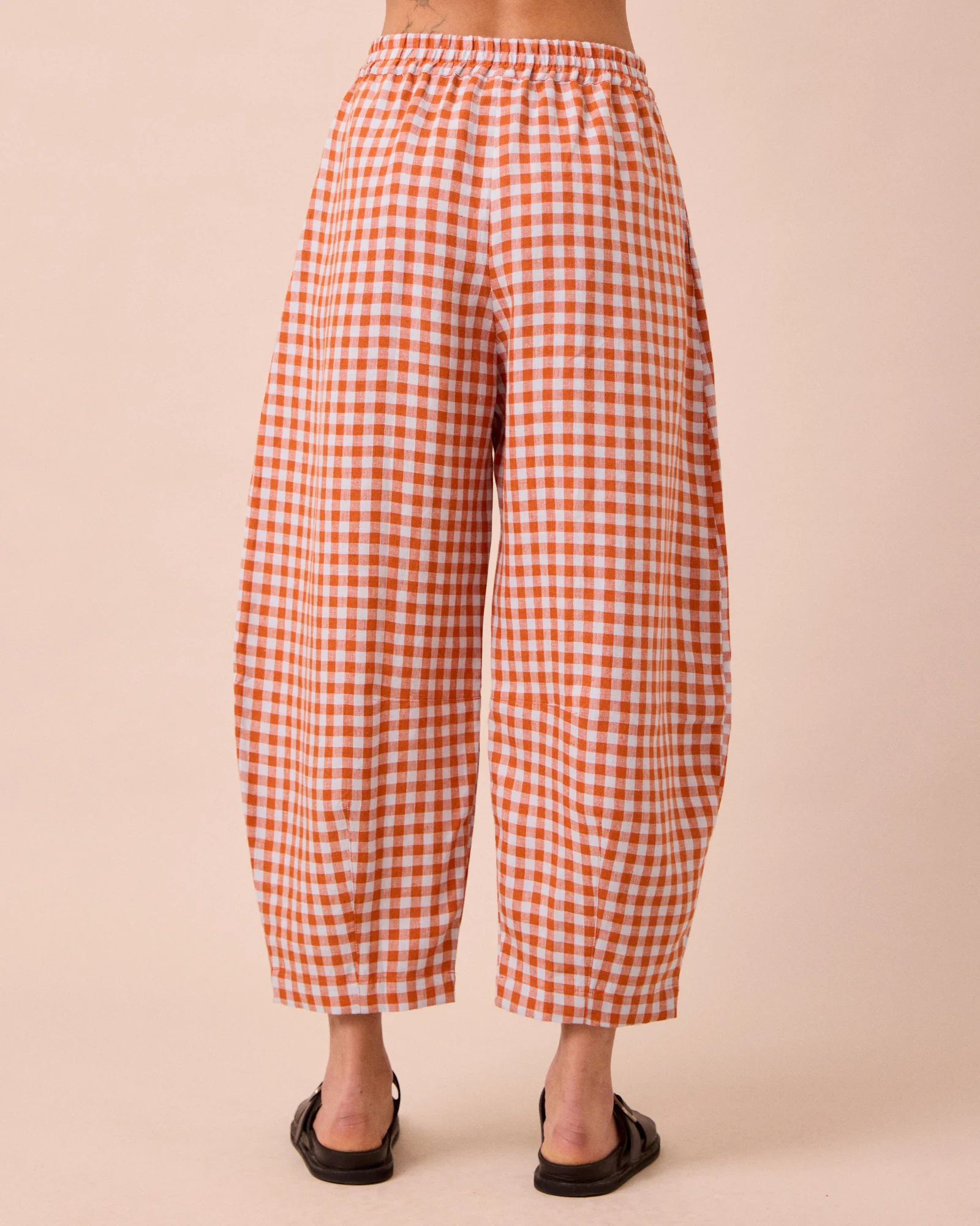 Daisy Burnt Orange Gingham Linen Trousers - Image 4