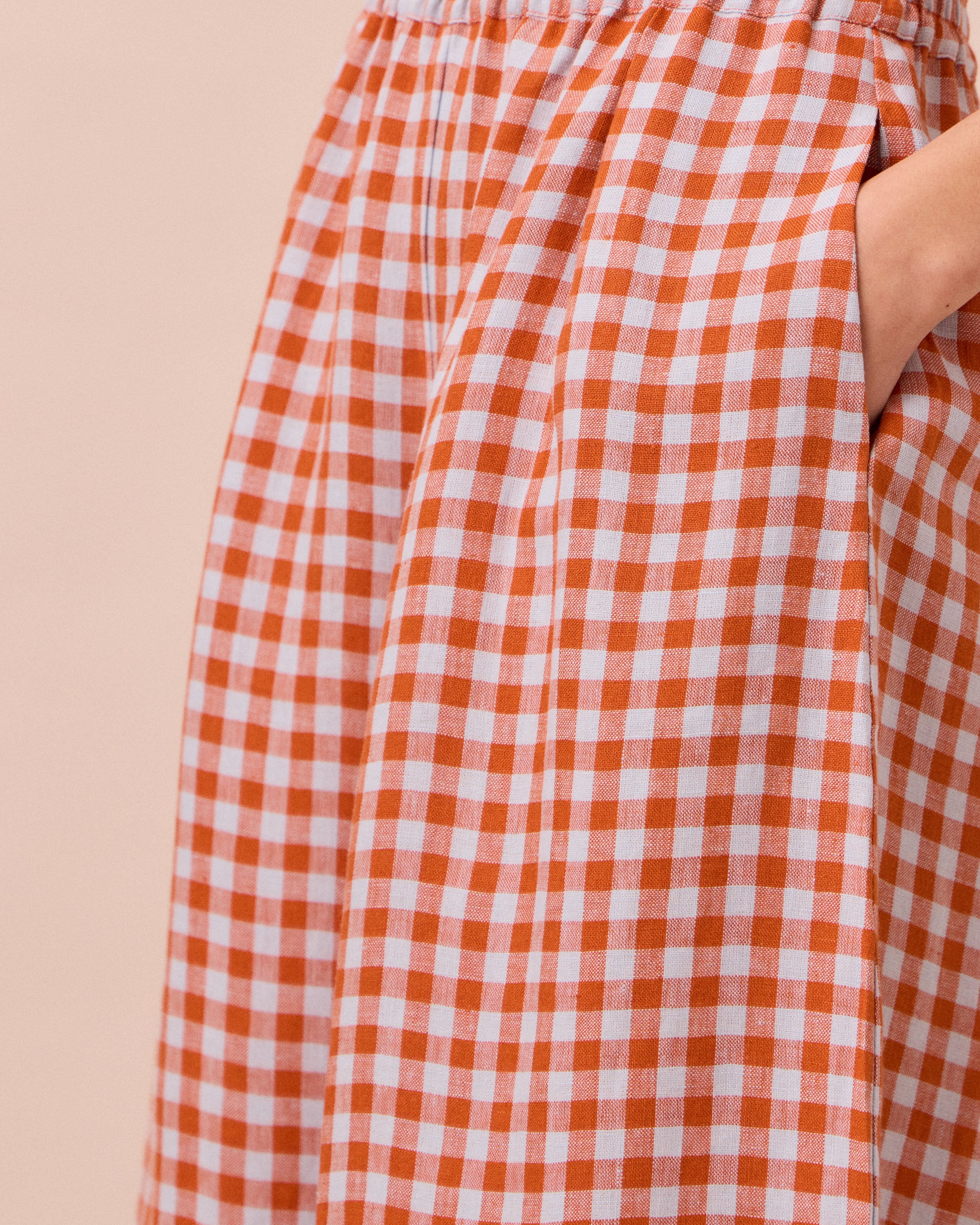 Daisy Burnt Orange Gingham Linen Trousers - Image 5
