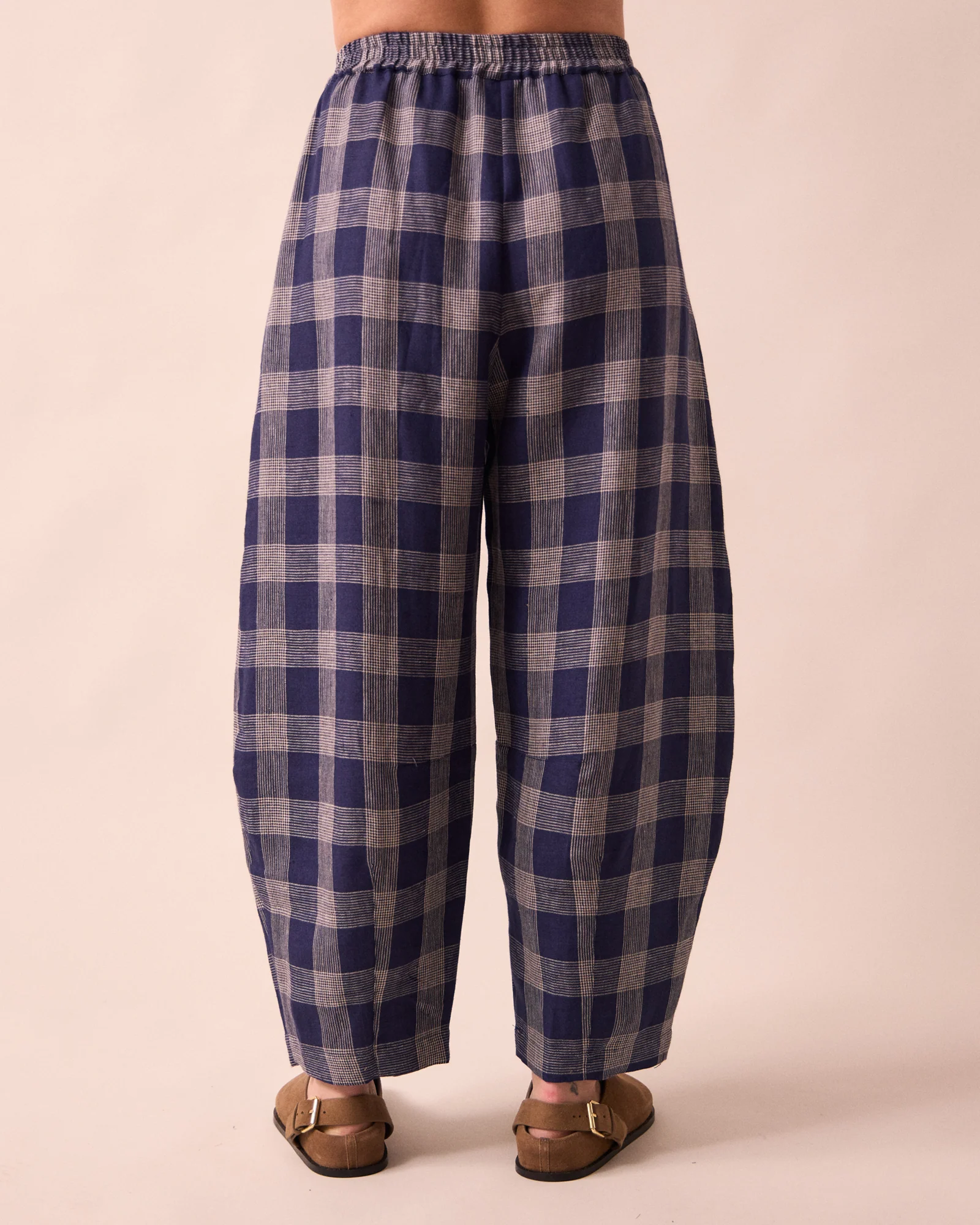 Daisy Navy Plaid Linen Trousers - Image 4