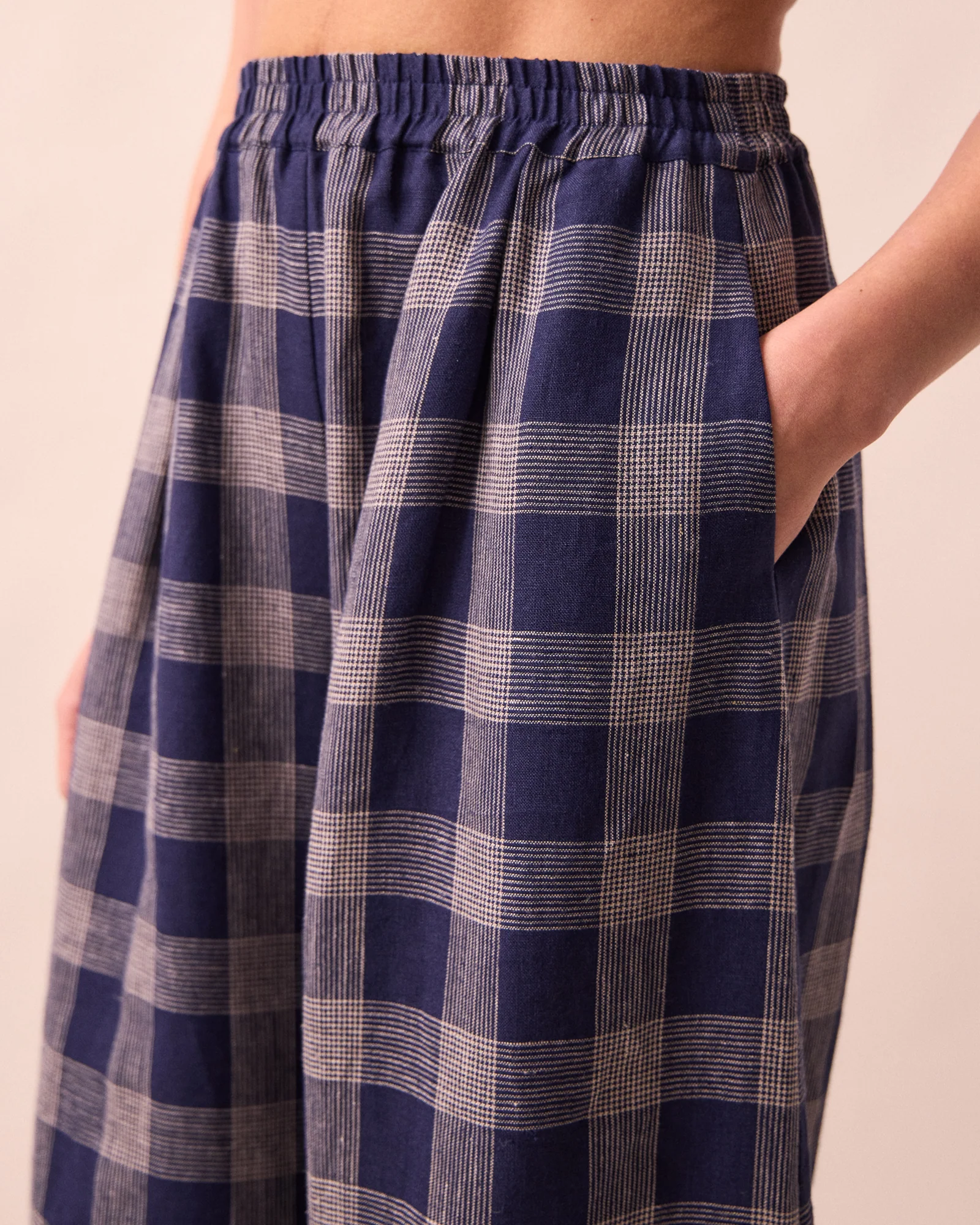 Daisy Navy Plaid Linen Trousers - Image 5