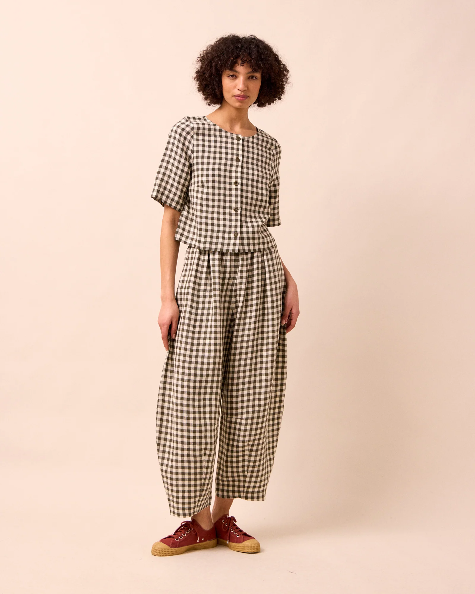 Daisy Olive Gingham Linen Trousers - Image 3