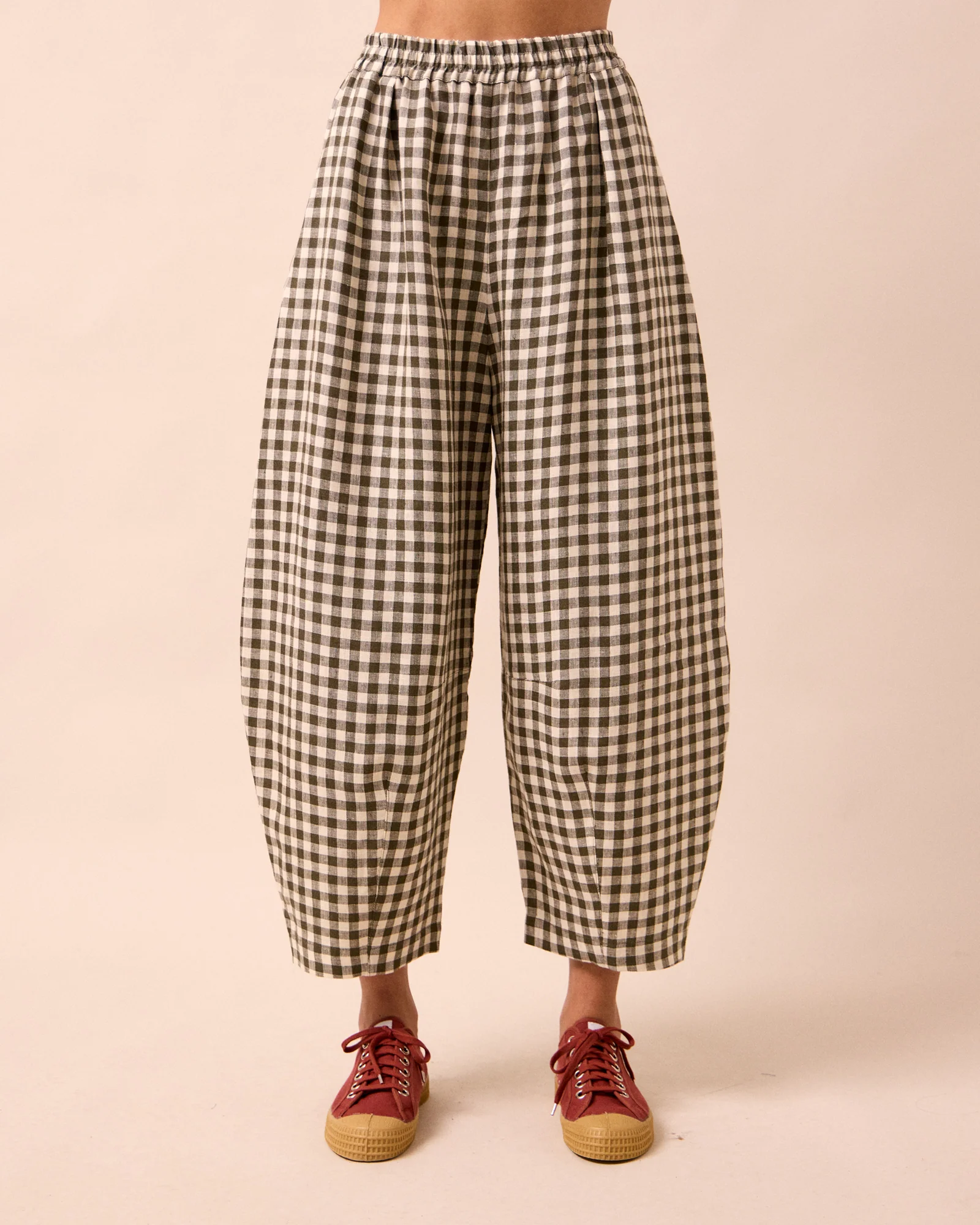 Daisy Olive Gingham Linen Trousers - Image 4
