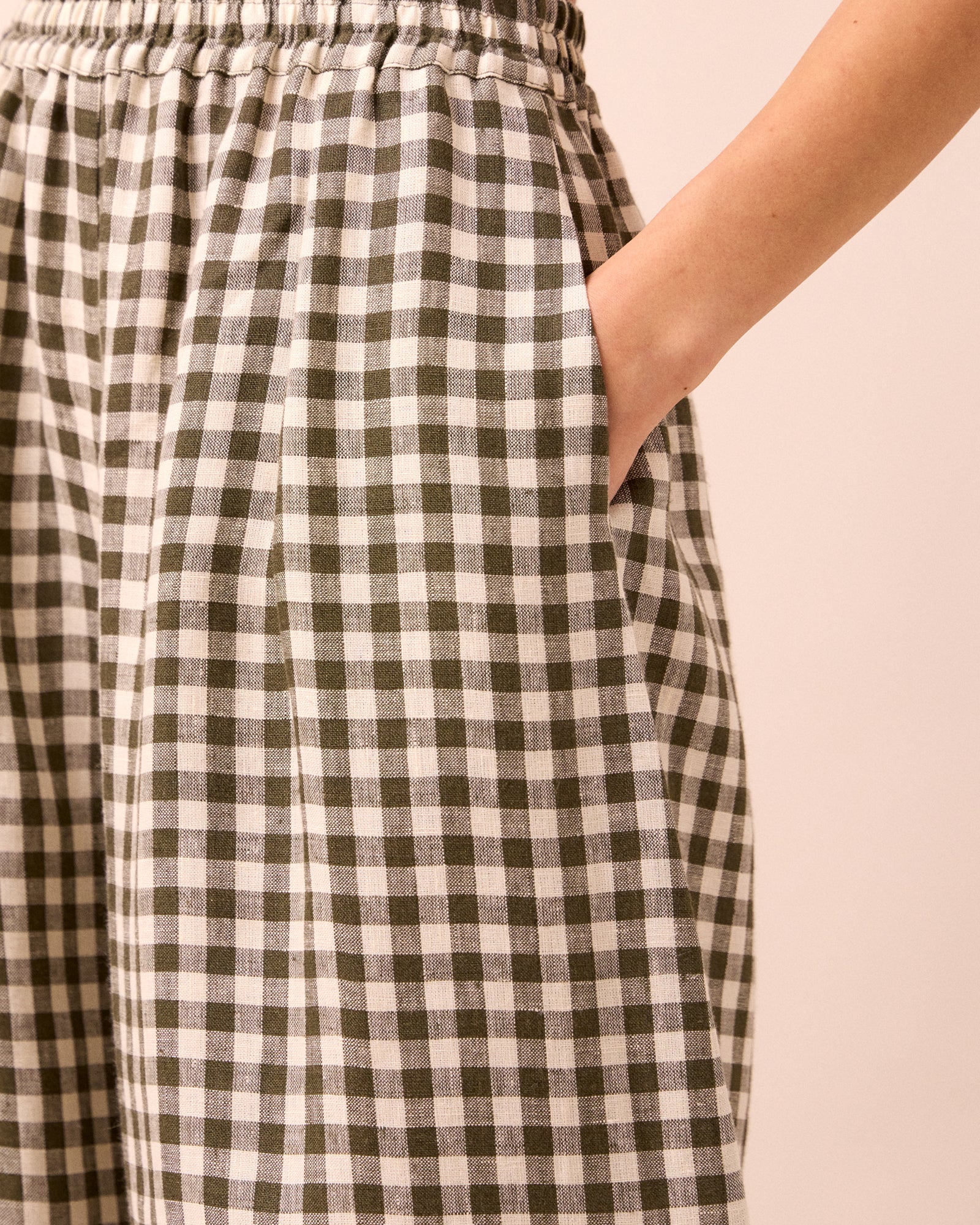 Daisy Olive Gingham Linen Trousers - Image 6