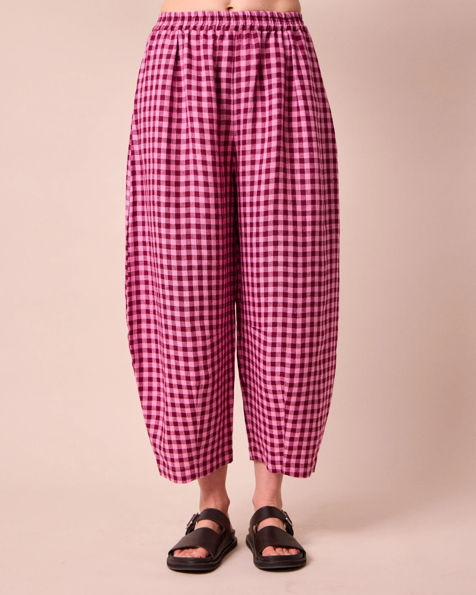 Daisy Summer Berry Gingham Linen Trousers - Image 3