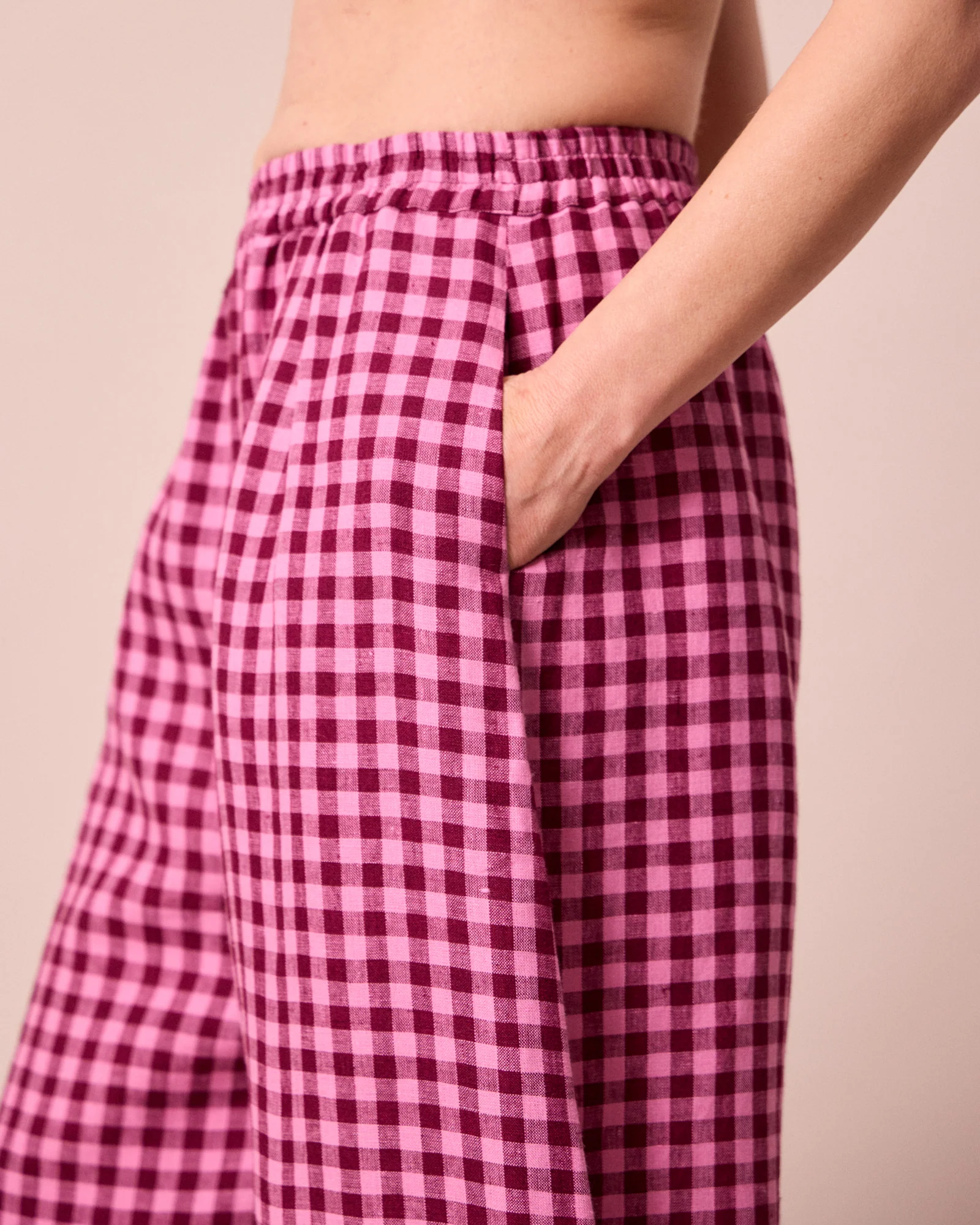 Daisy Summer Berry Gingham Linen Trousers - Image 5