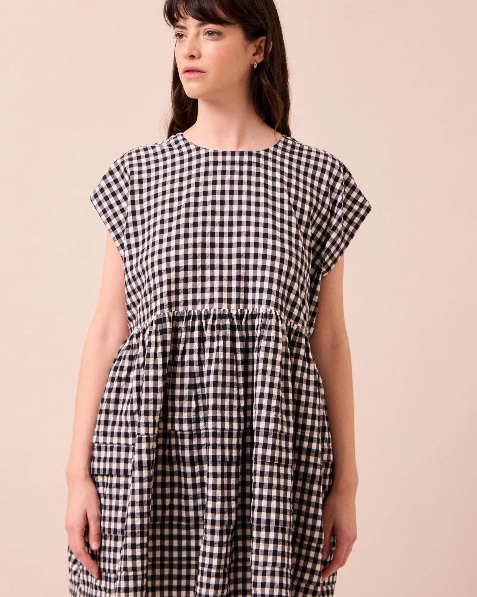 Ella Black & Ecru Gingham Cotton Seersucker Dress - Image 3