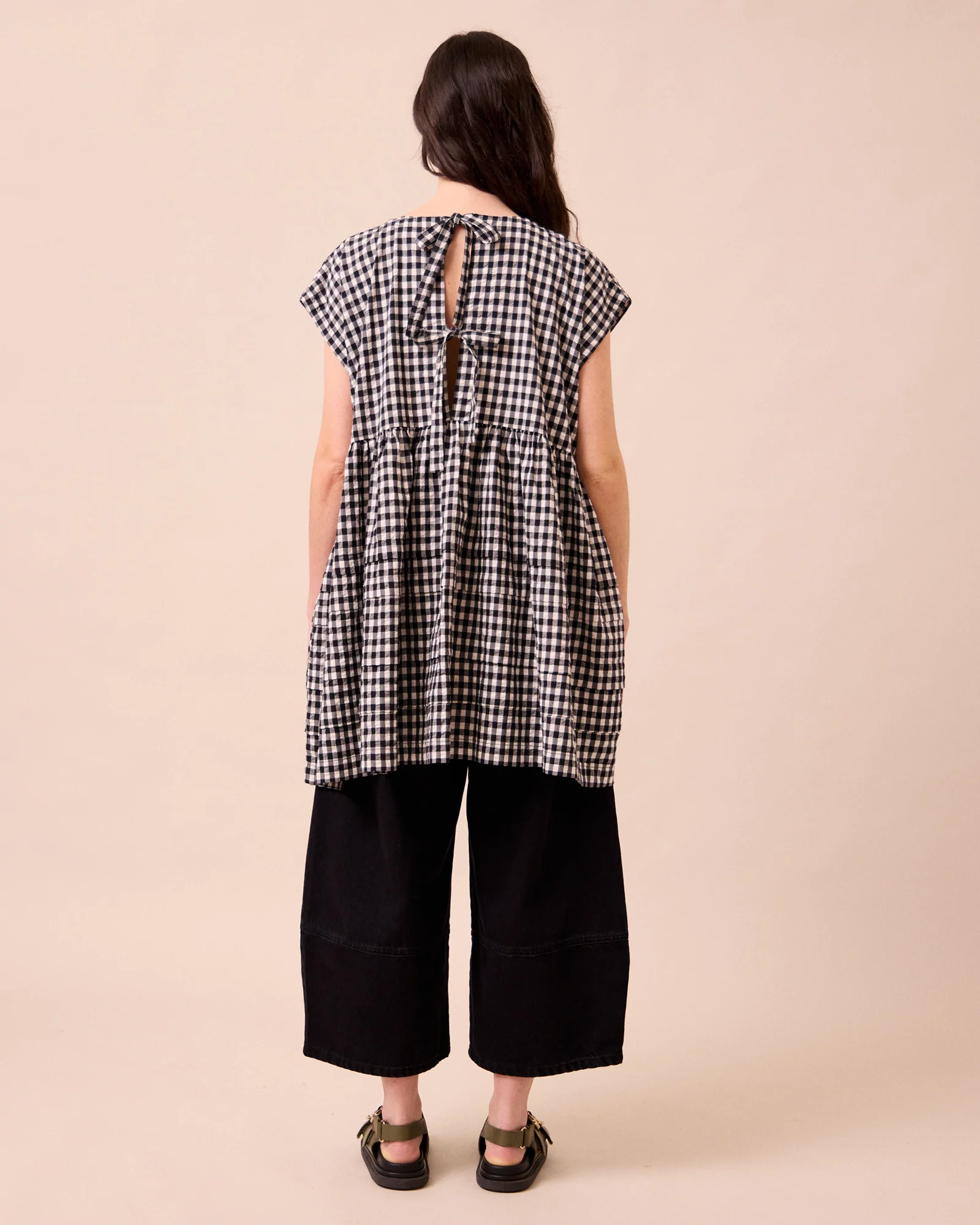 Ella Black & Ecru Gingham Cotton Seersucker Dress - Image 4