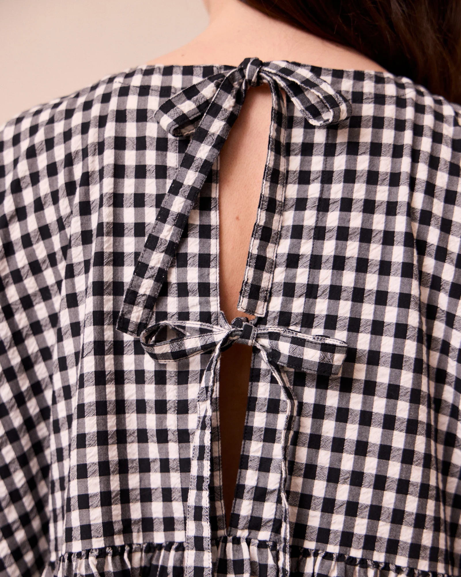 Ella Black & Ecru Gingham Cotton Seersucker Dress - Image 5