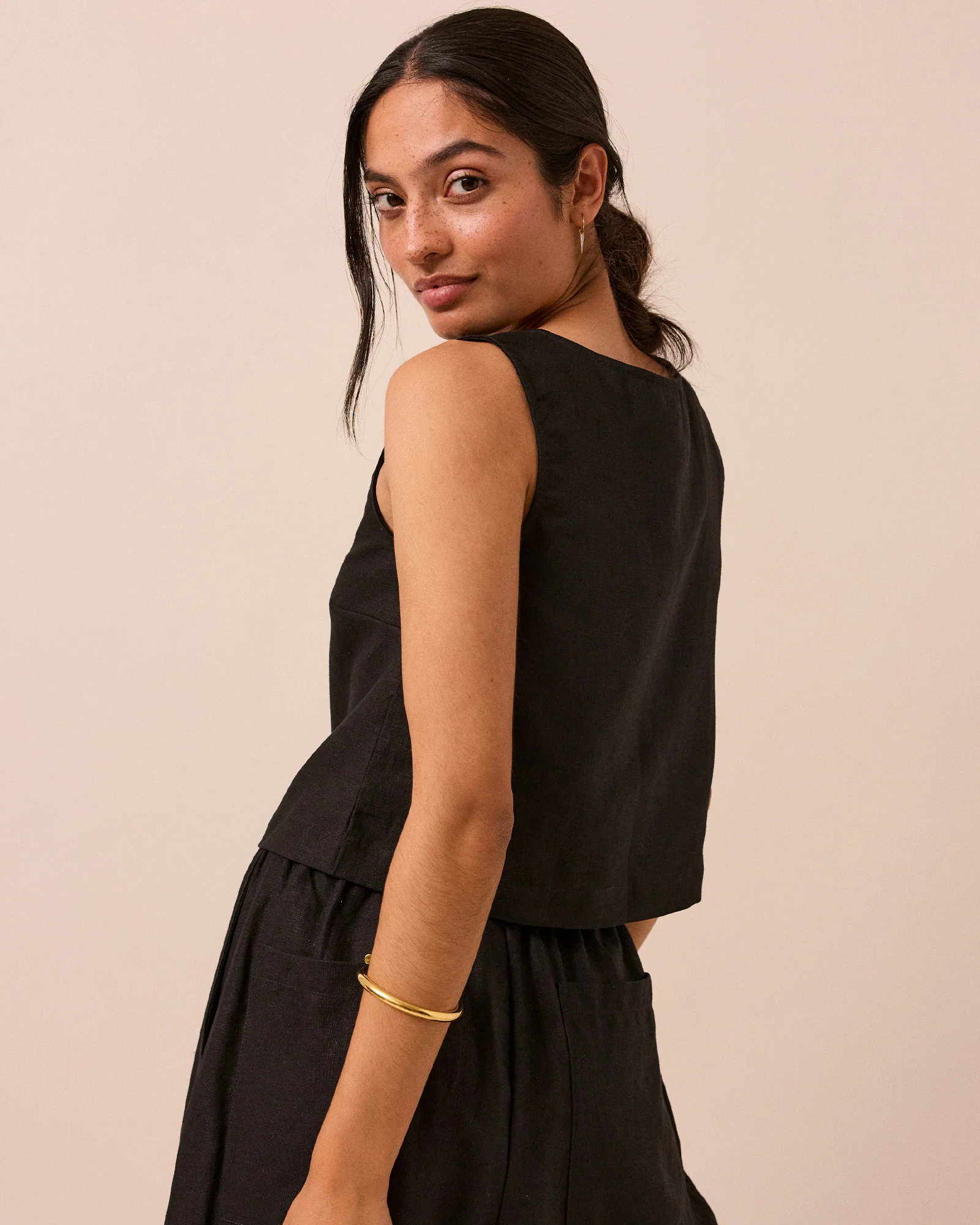 Elodie Black Linen Top - Image 3