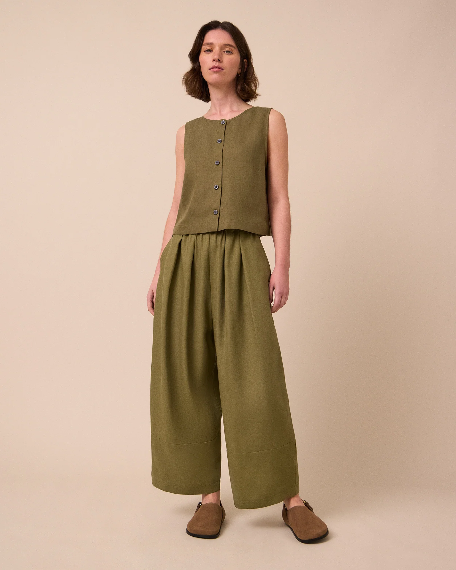 Elodie Khaki Linen Top - Image 2