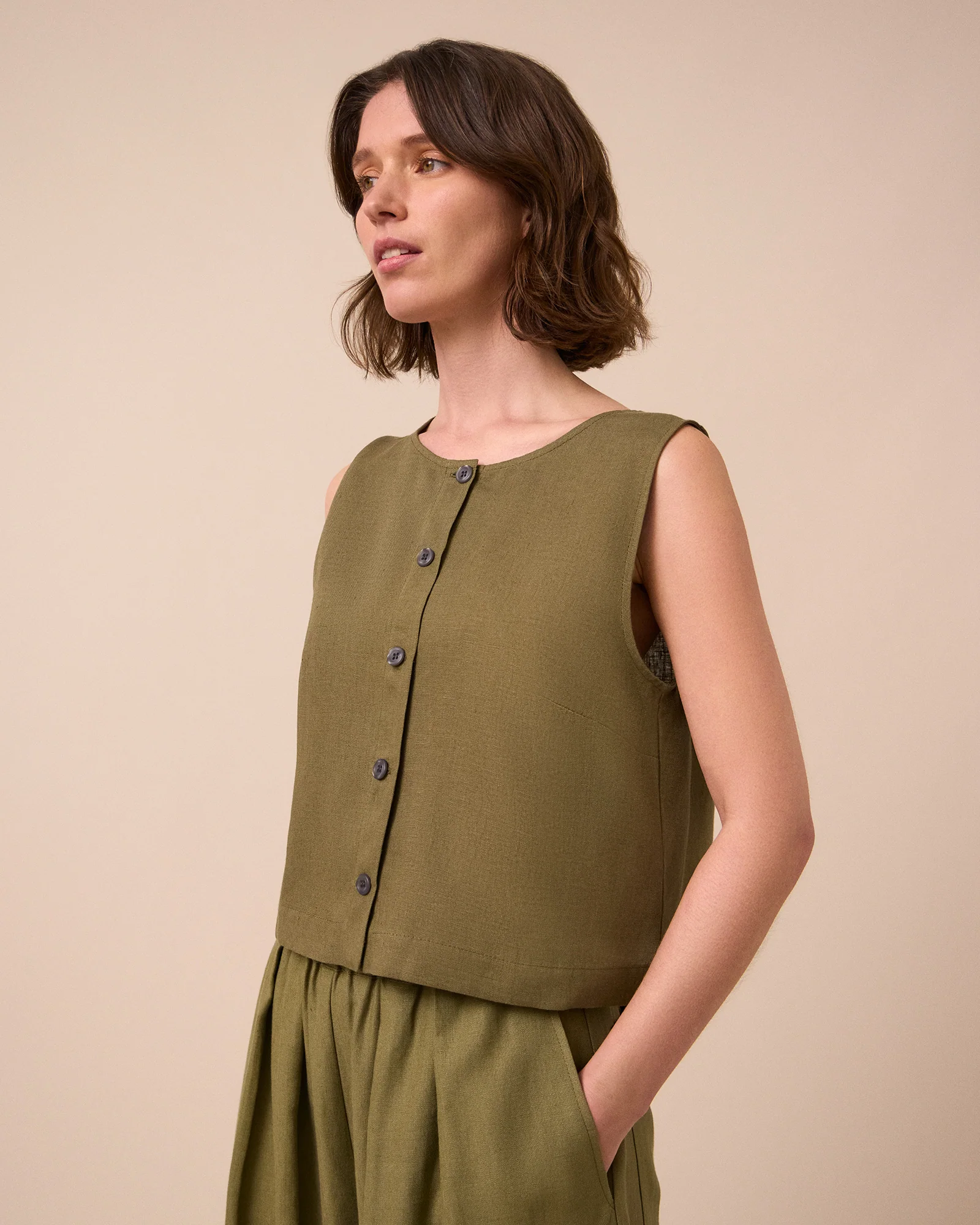 Elodie Khaki Linen Top - Image 5