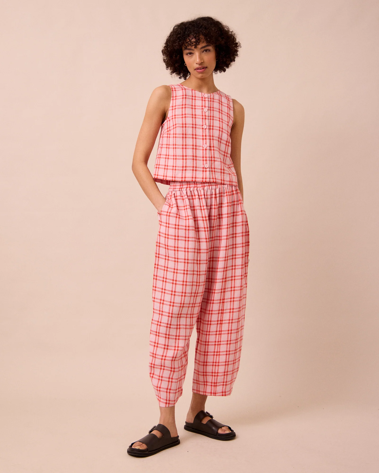 Elodie Rosa Plaid Linen Top - Image 2