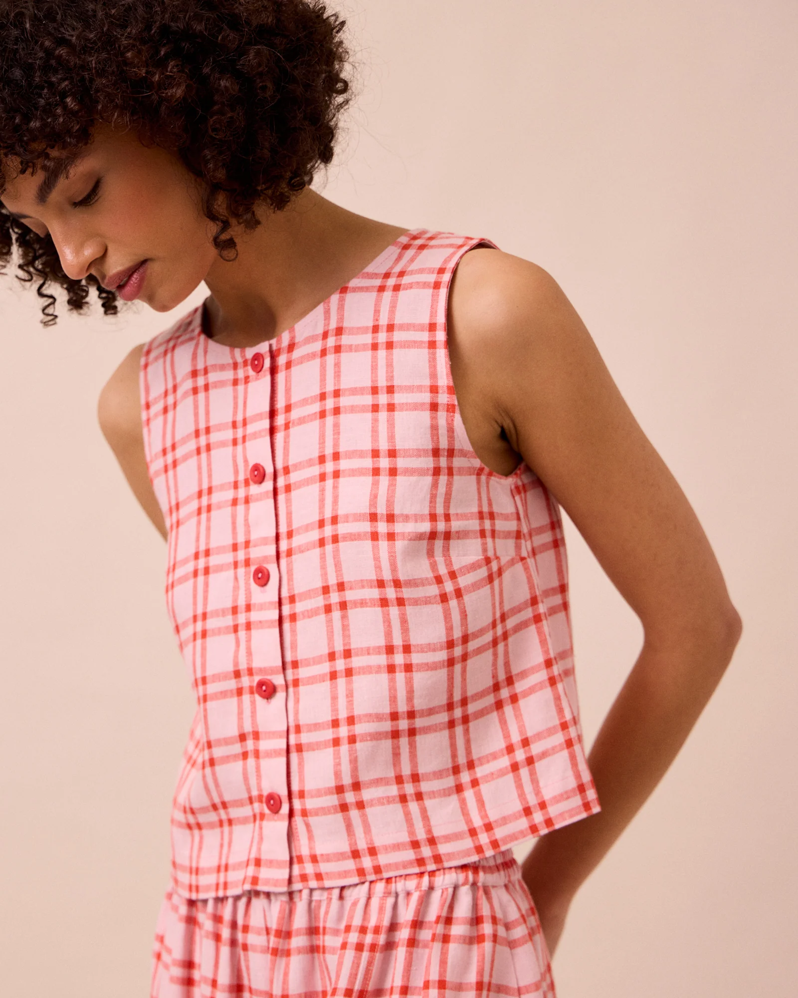 Elodie Rosa Plaid Linen Top - Image 3