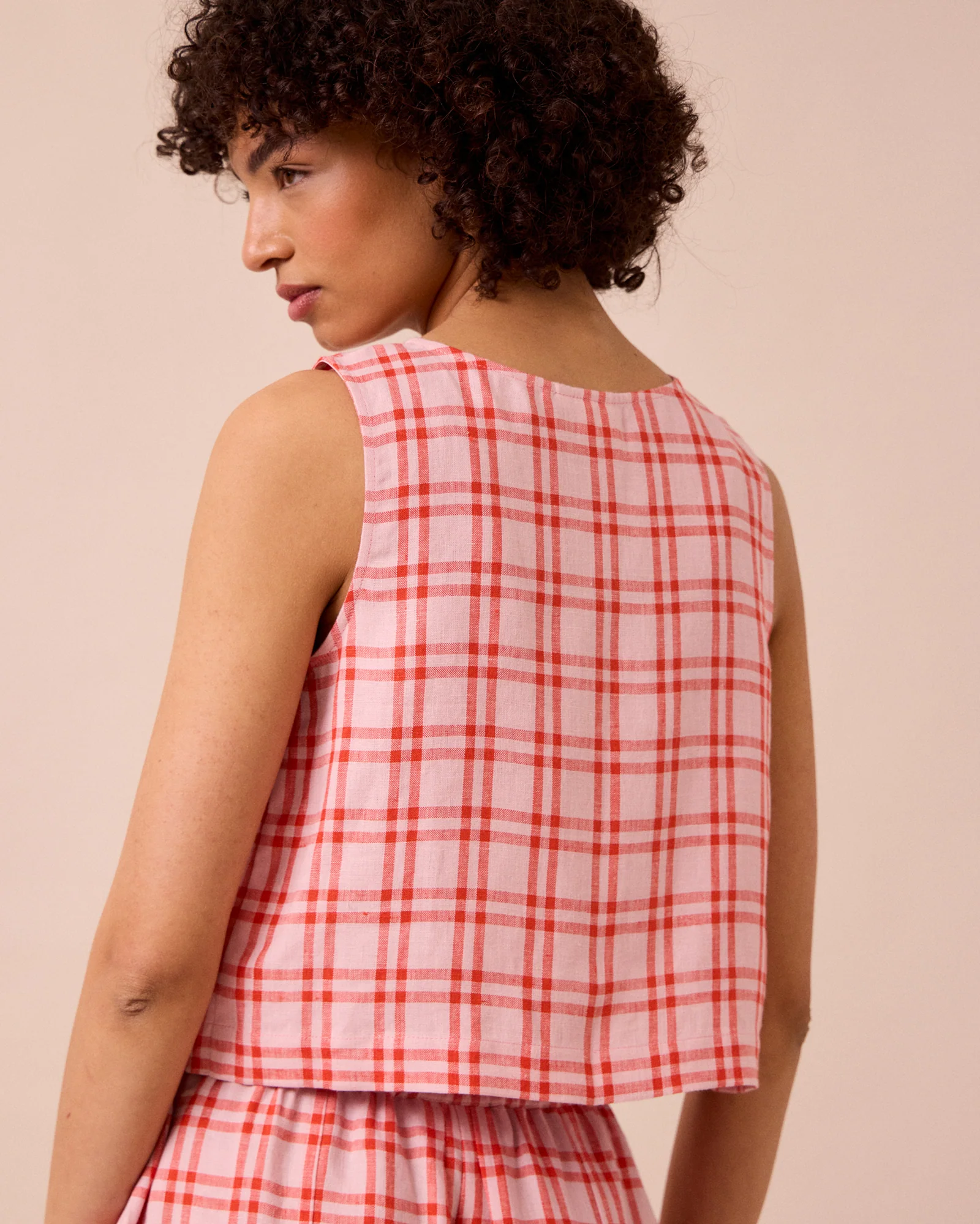 Elodie Rosa Plaid Linen Top - Image 4