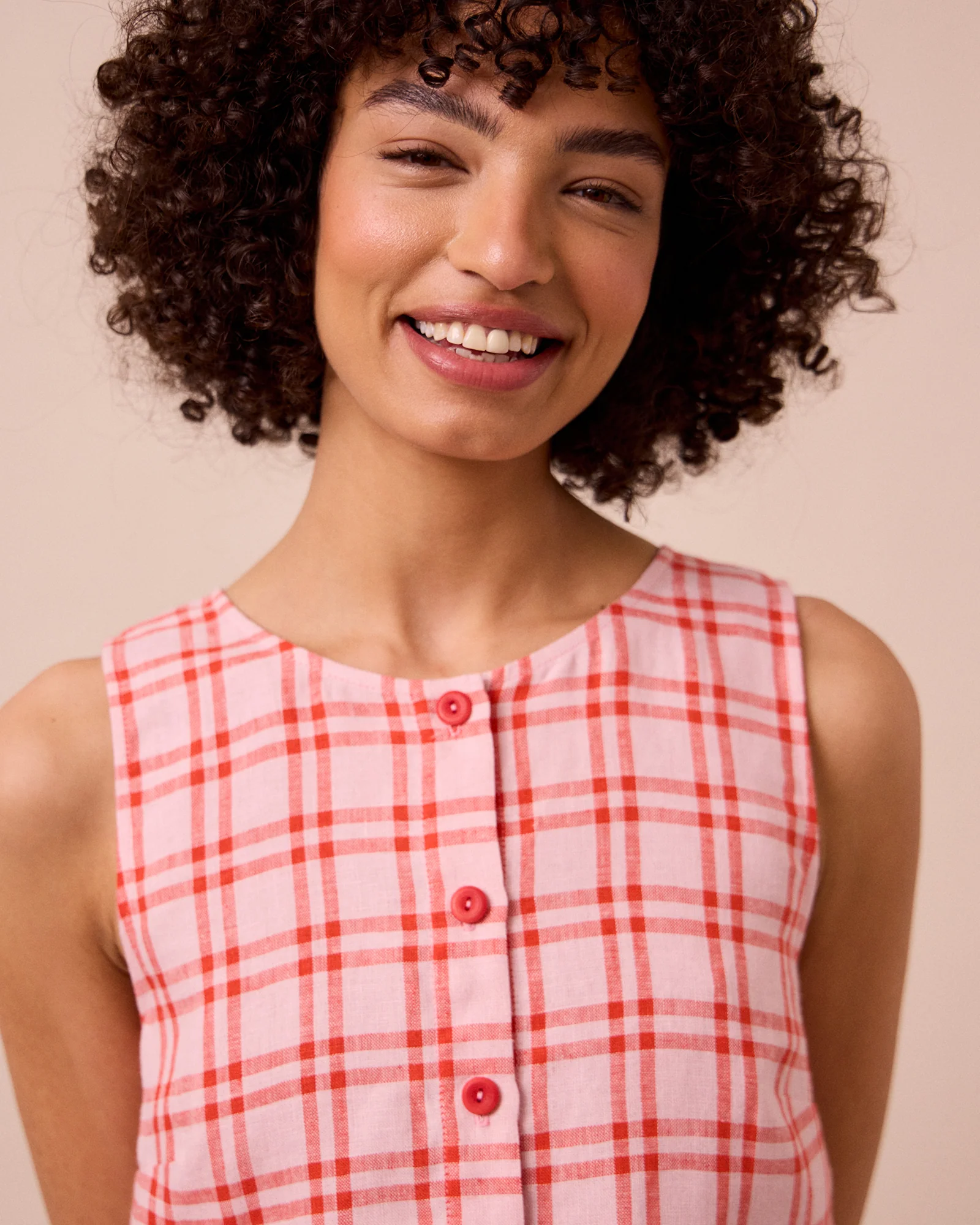 Elodie Rosa Plaid Linen Top - Image 5