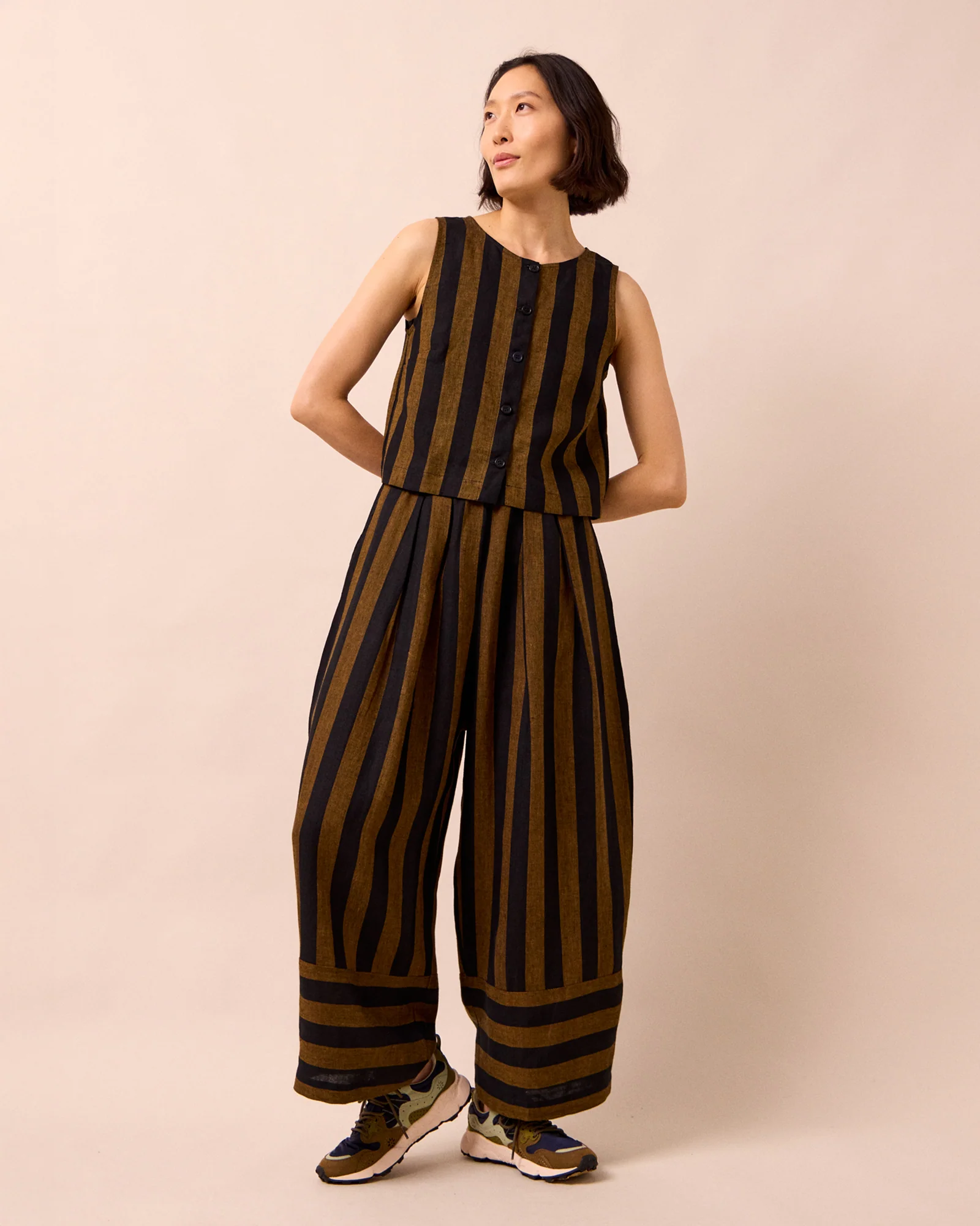 Elodie Rust & Black Stripe Linen Top - Image 2