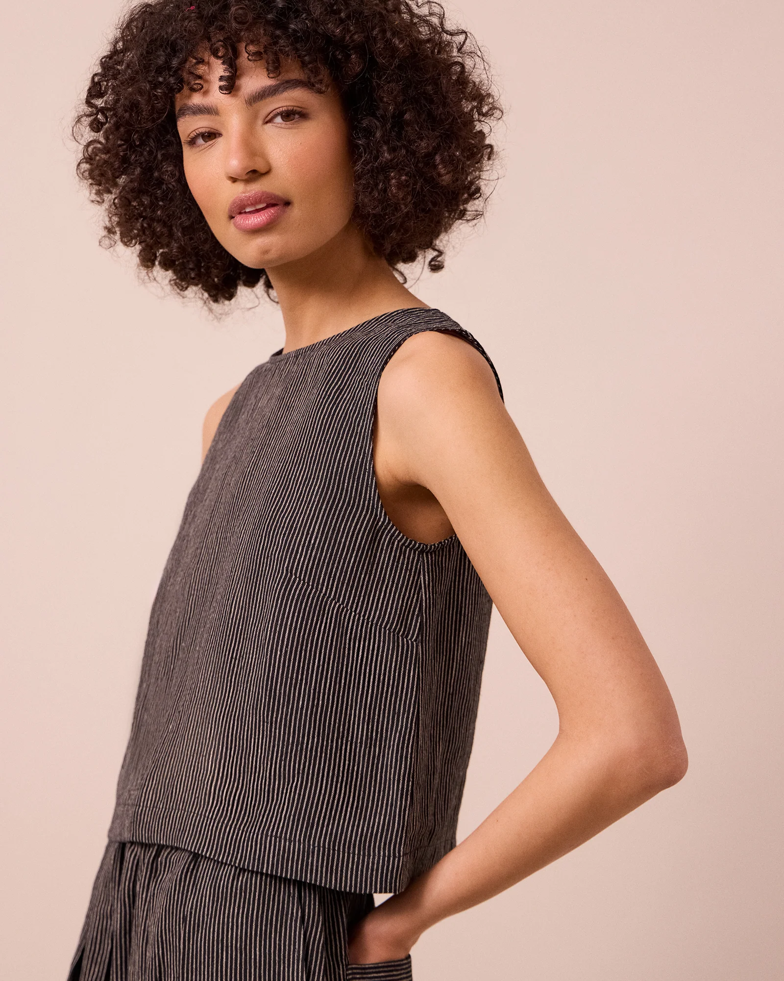 Esme Black & Ecru Pencil Stripe Linen Top - Image 3