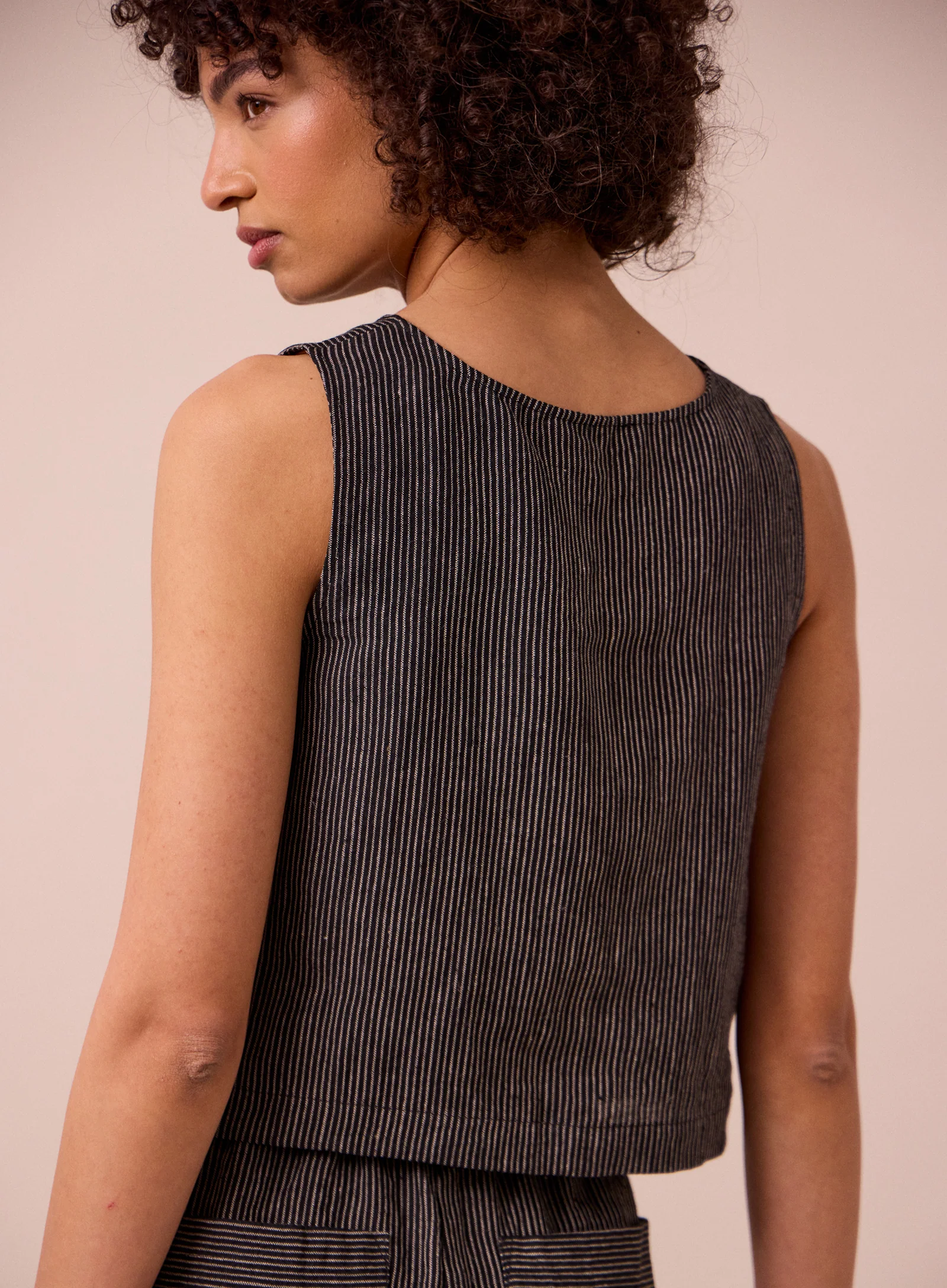 Esme Black & Ecru Pencil Stripe Linen Top - Image 4