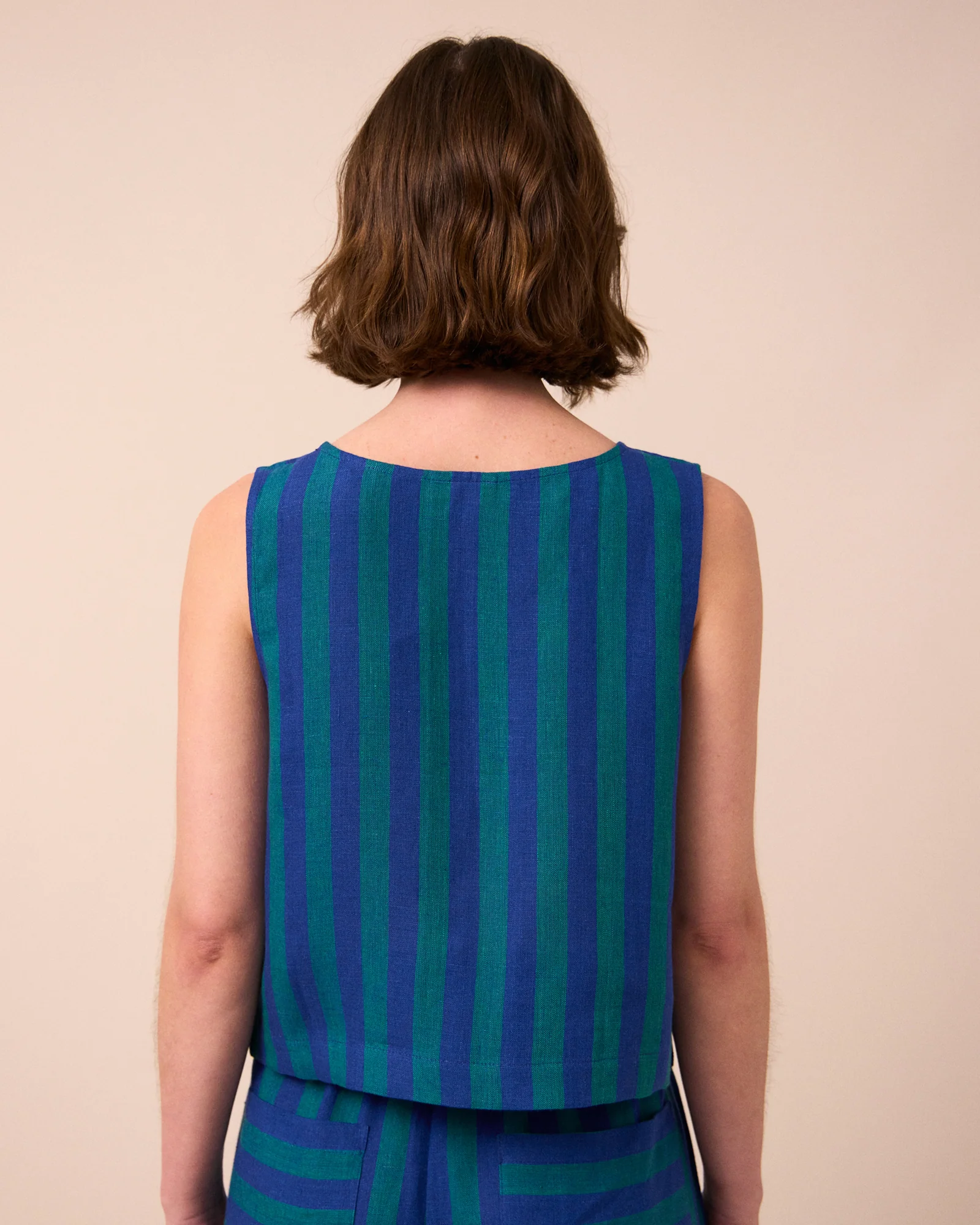 Esme Blue House Stripe Linen Top - Image 3